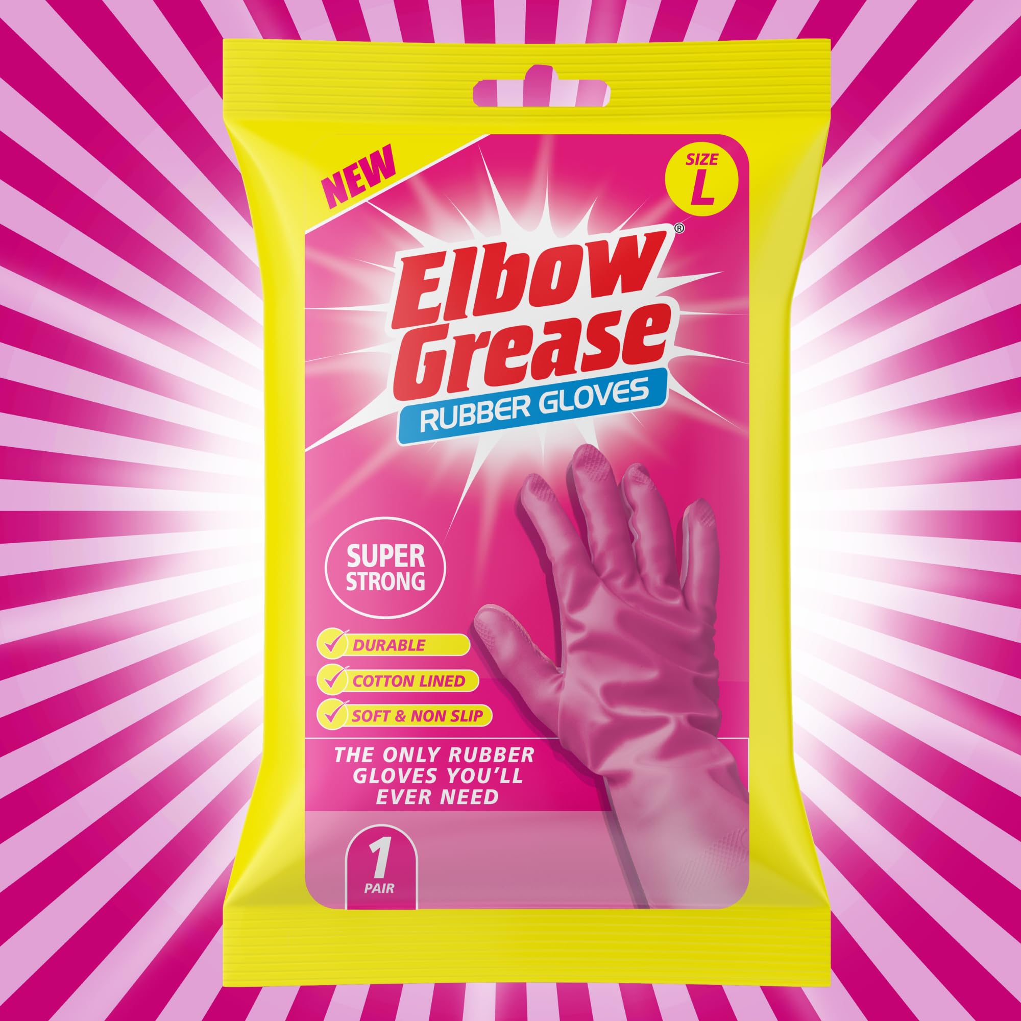 Elbow Grease Rubber Cleaning Gloves - Super Strong | Cotton Lined | Non-Slip Grip | Size L 6
