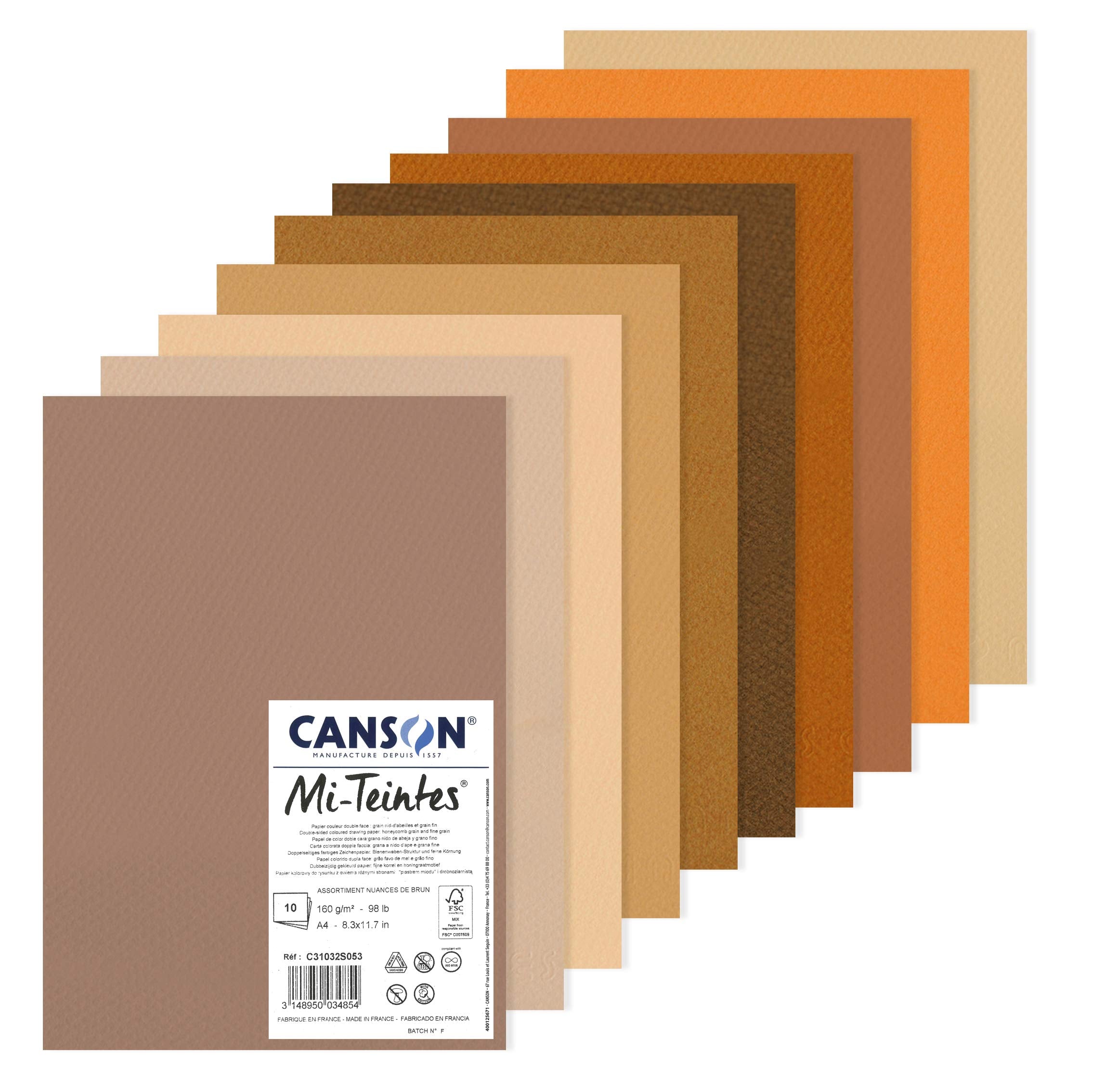 Canson Mi-Teintes Drawing Paper - Double Sided Texture | 160gsm A4 Pack | Brown Tones