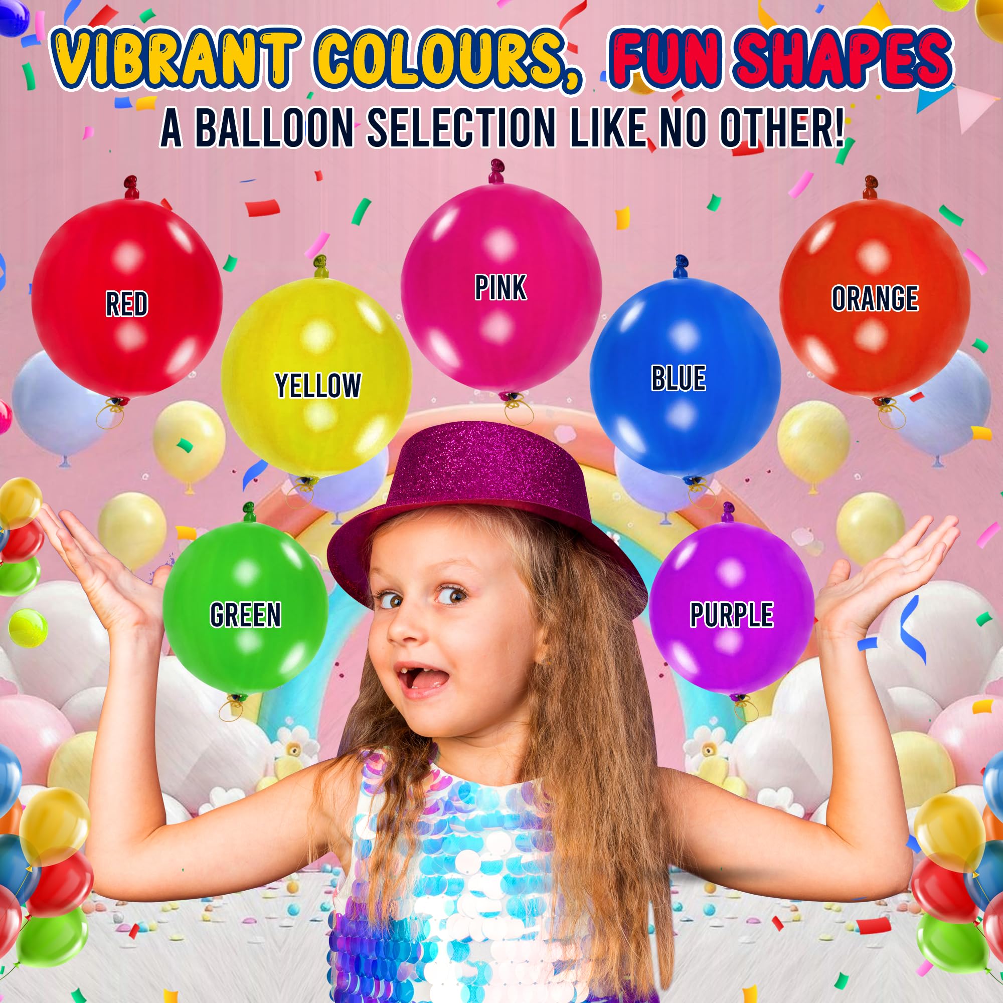 G4GADGET 15 Pack Punch Balloons - Assorted Colors, Large Size, Elastic Bands 2
