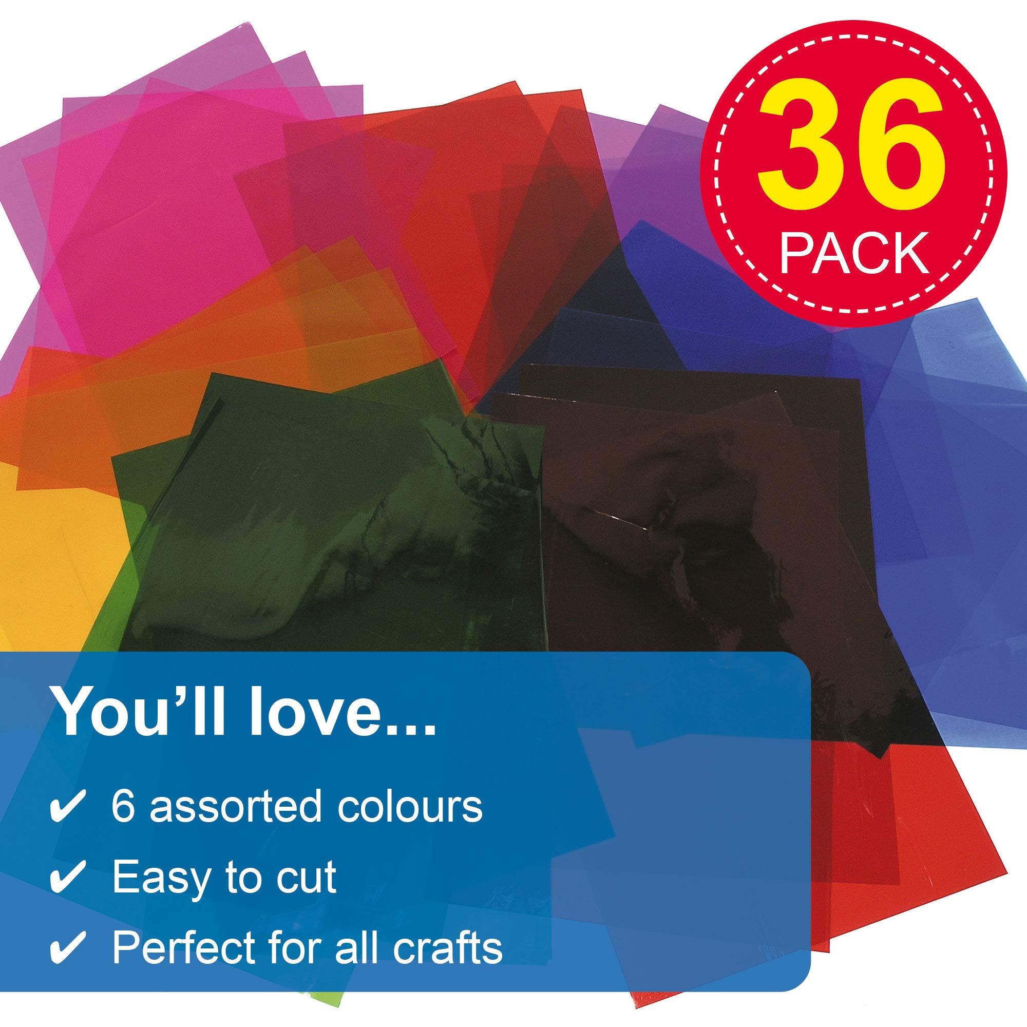 Baker Ross - EK5452 Coloured Cellophane Sheets for Art & Craft, A4, 36-Sheet Pack 6