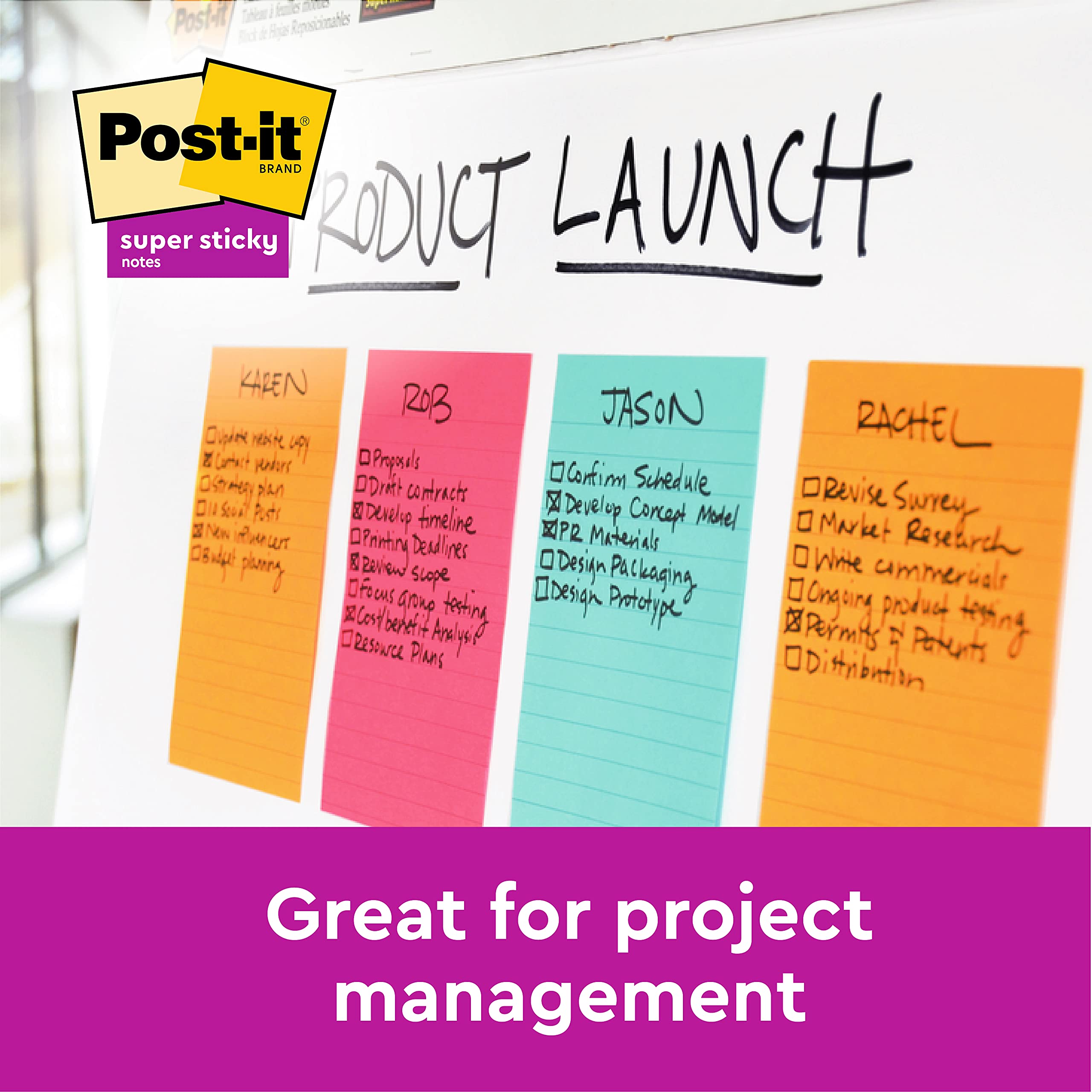 Post-it Super Sticky Notes - 152 x 101 mm Large Pad, Assorted Colors (4 Pads, 45 Sheets/Pad) 5