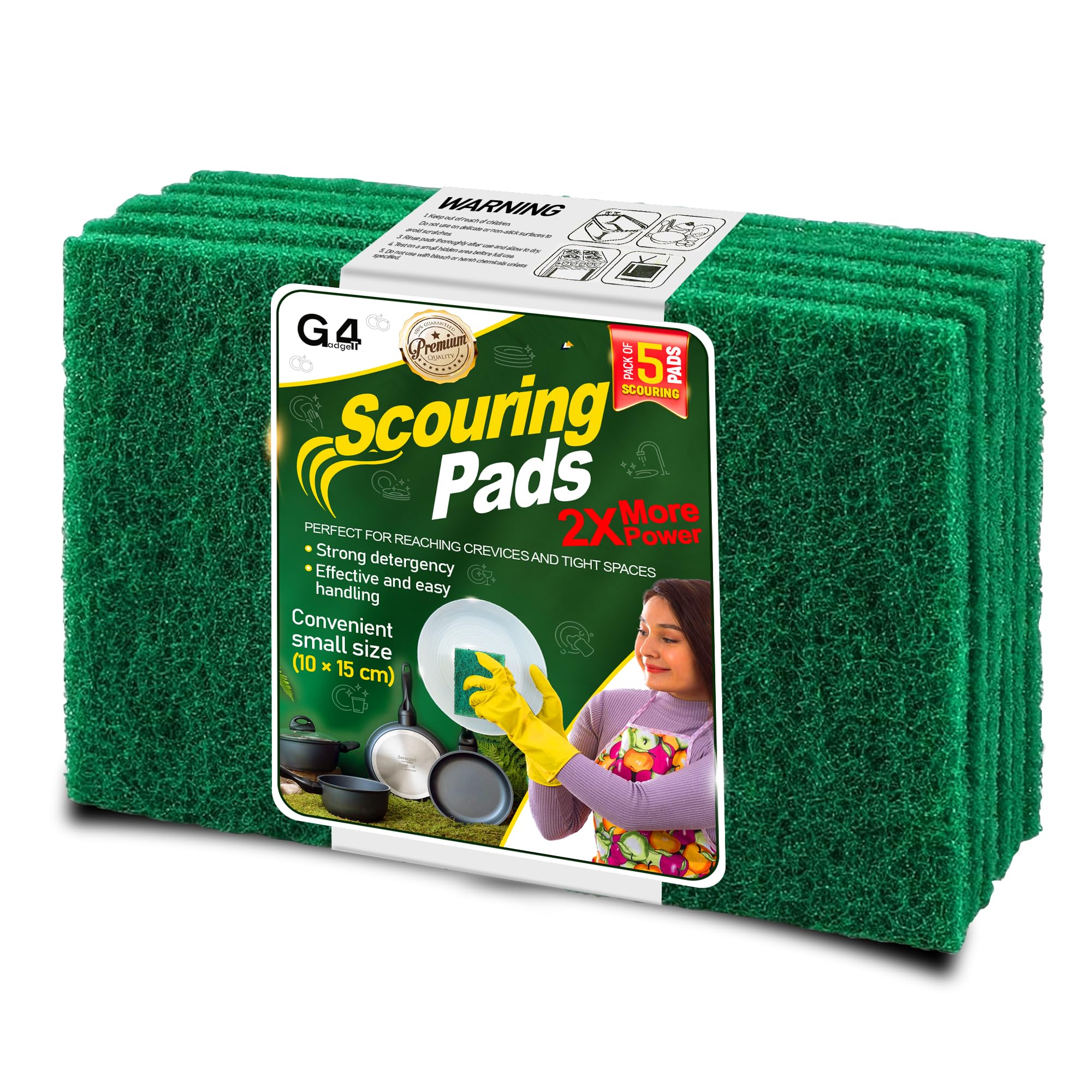 G4GADGET Heavy Duty Scouring Pads Green 5 Pack | 3.9 x 5.9 Inch | Plastic Material