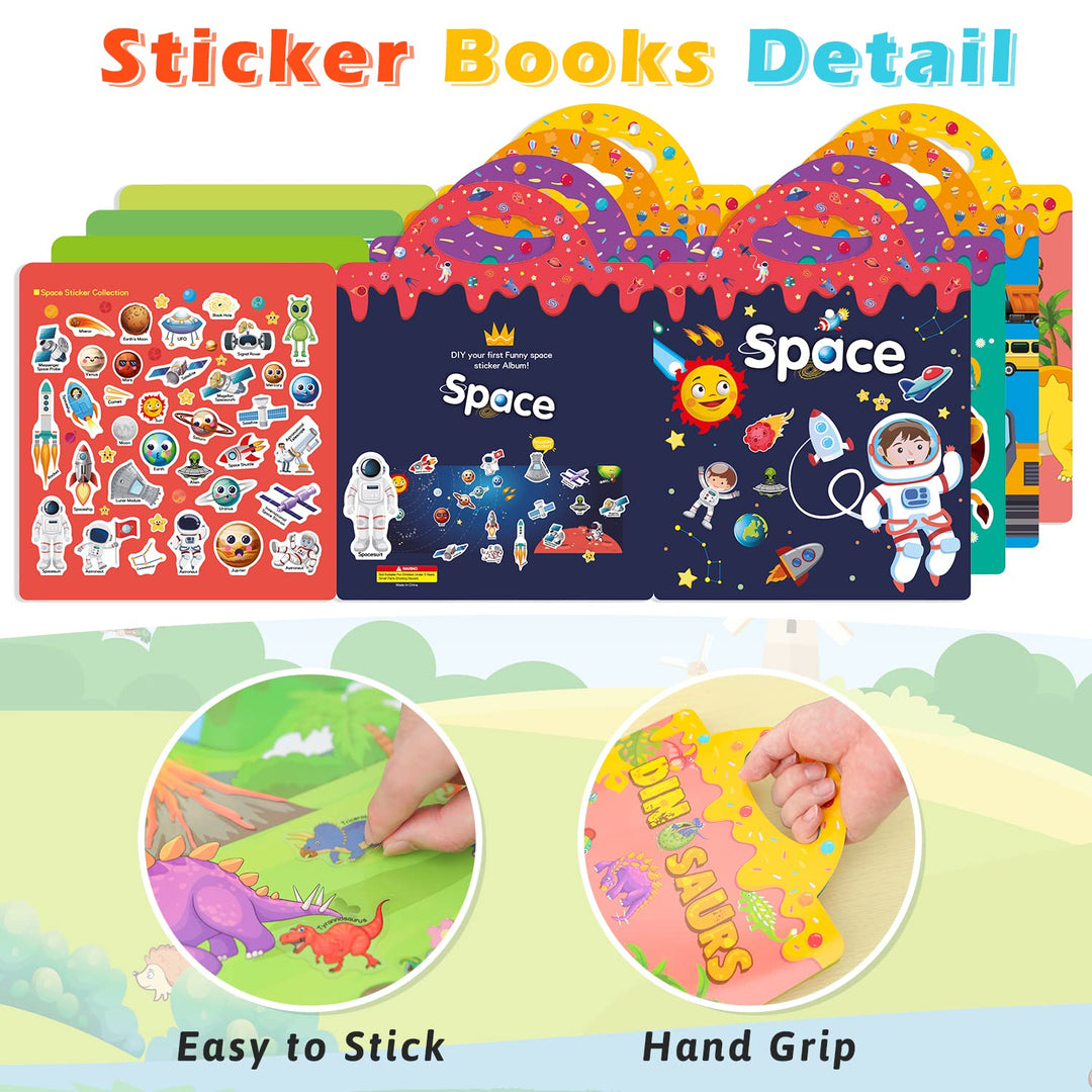 GUYUCOM 4 Pack Reusable Sticker Books - Educational DIY Toys for Kids Ages 1-8