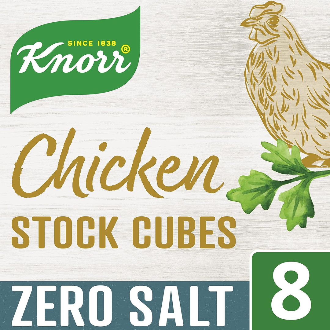 Knorr Zero Salt Chicken Stock Cubes - Pack of 8, Gluten-Free, Lactose-Free