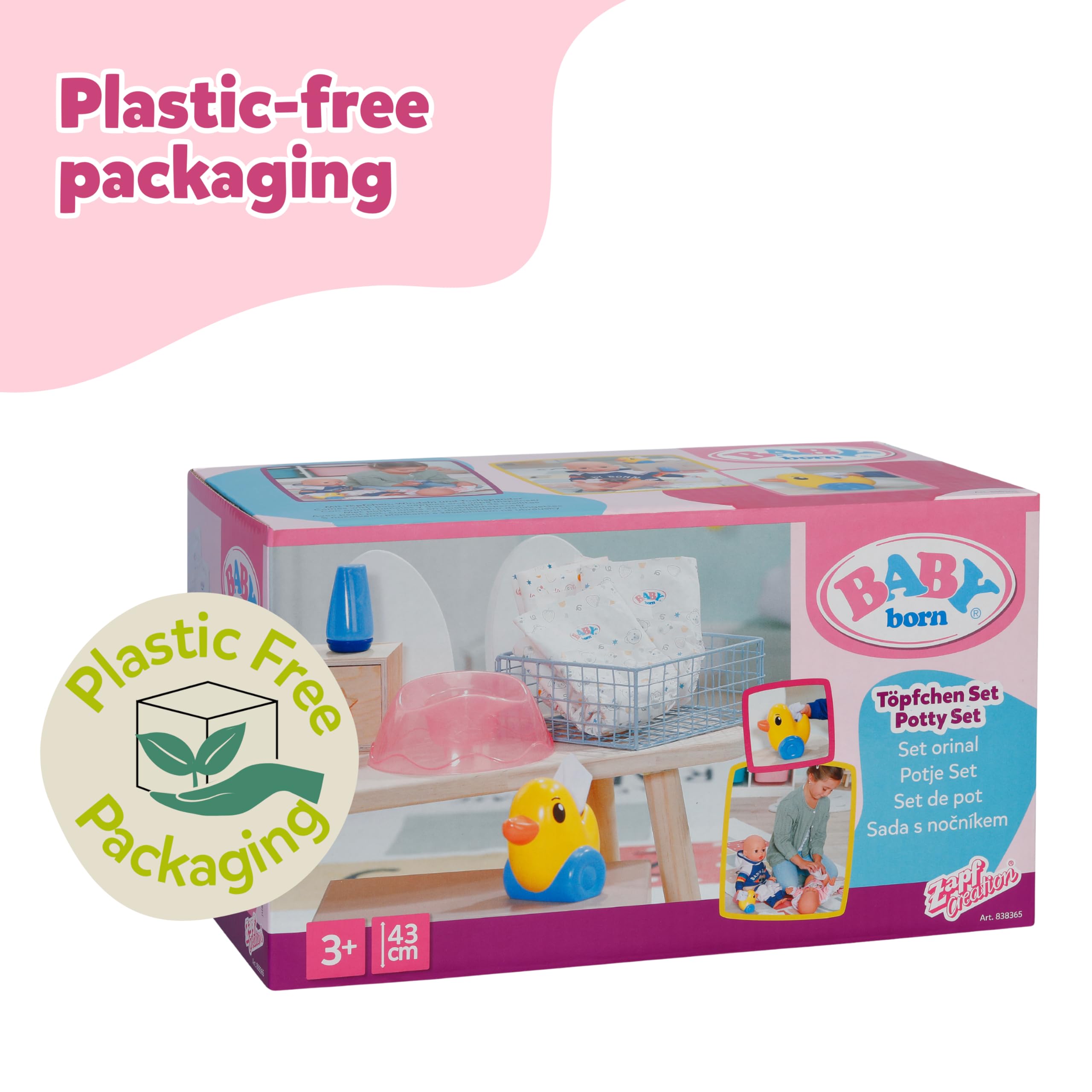 BABY born Potty Set - Includes Diapers, Cream Jar & Duck Berta Tissue Dispenser | Pink Plastic 7