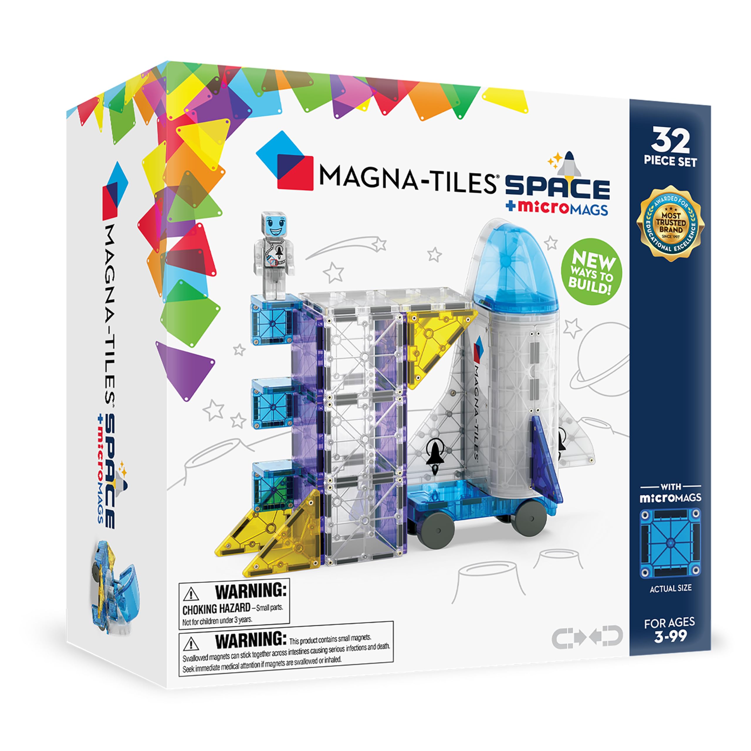 Magna-Tiles Space 32-Piece Magnetic Construction Set - Space Shuttle with Storage, Ages 3+ 1