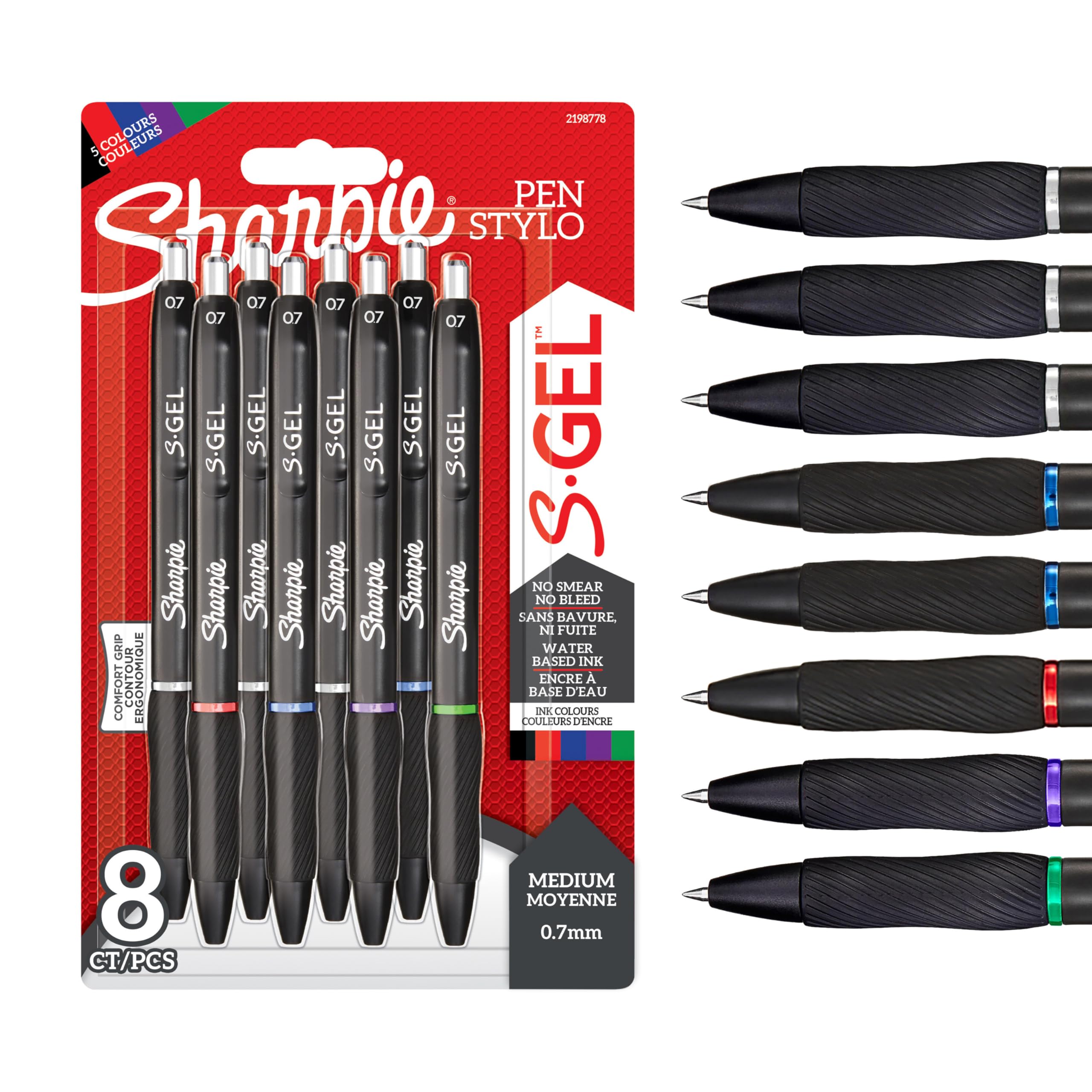 Sharpie S-Gel | Gel Pens | Medium Point (0.7mm) | Assorted Ink Colours | 8