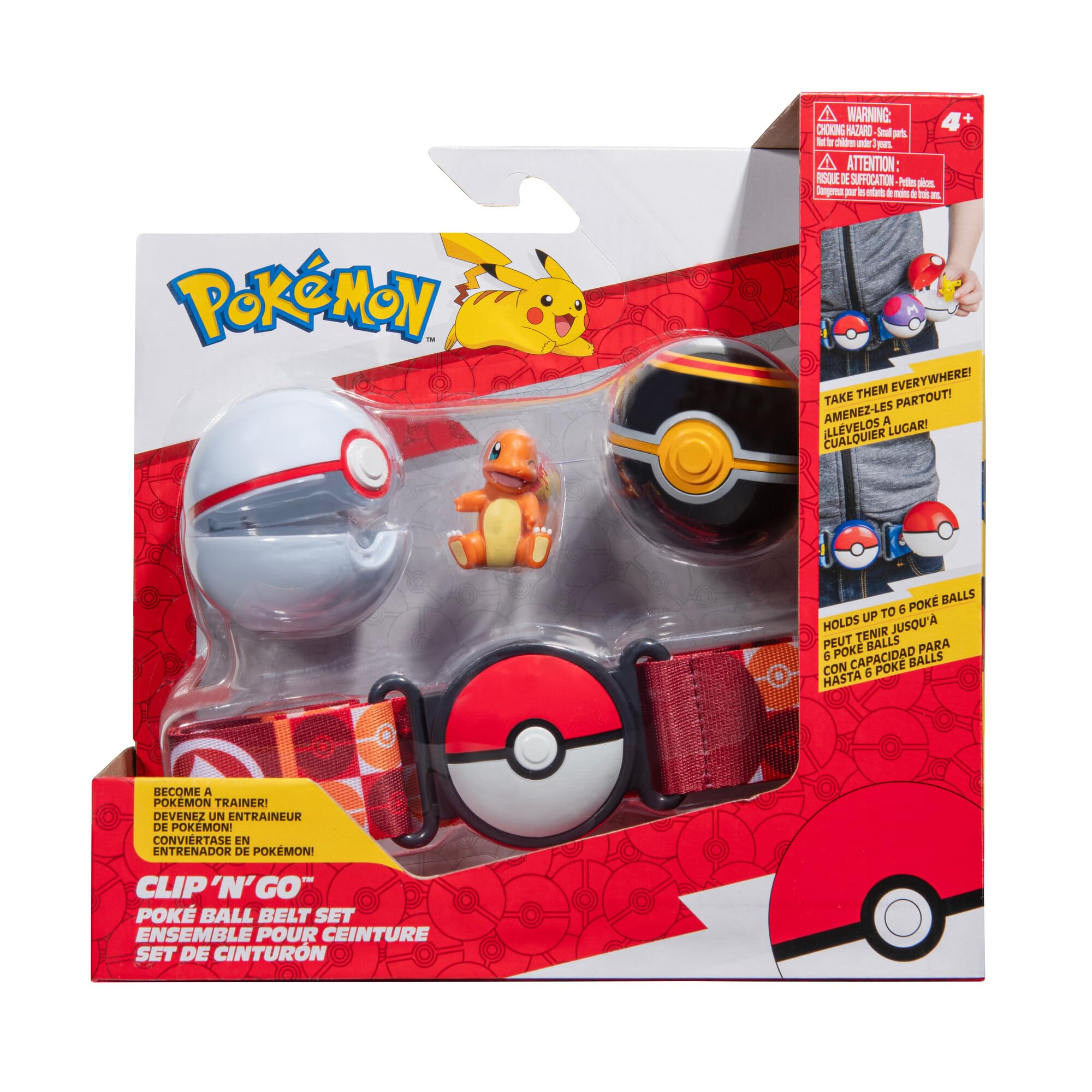 Pokémon Charmander Clip ‘N’ Go Belt Set - Wearable Trainer Belt with 2-inch Figure & Poké Balls