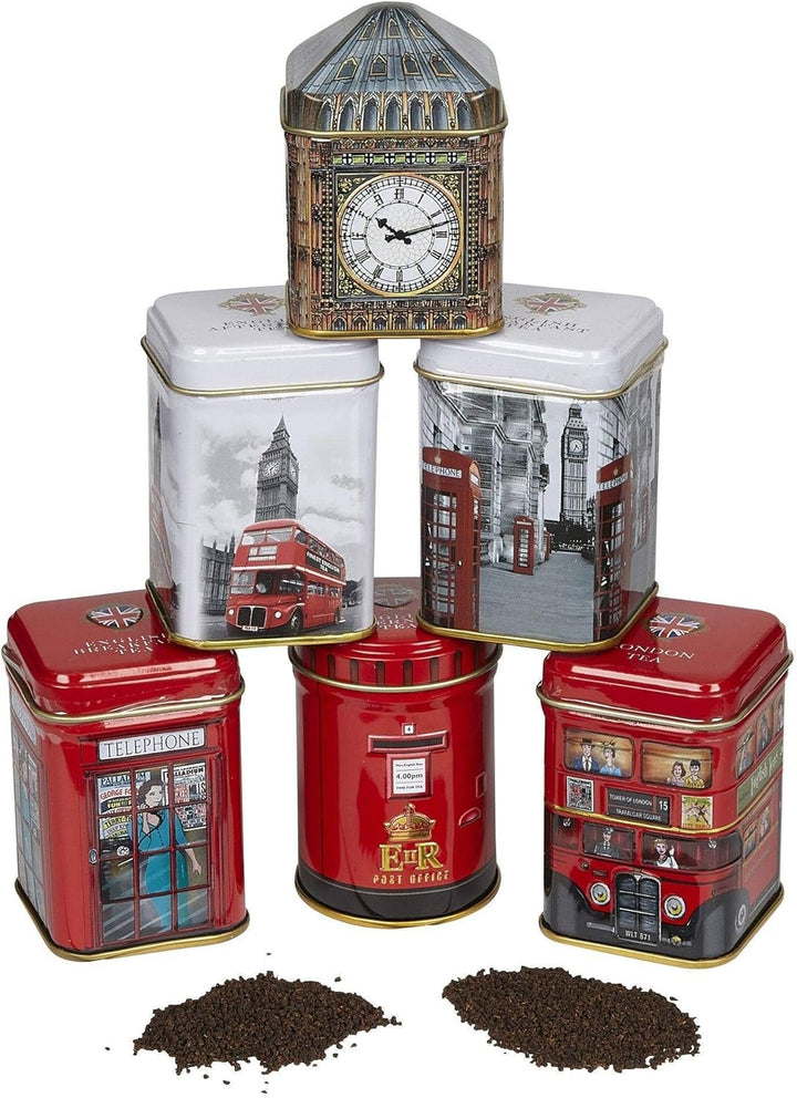 New English Teas London Sights Mini Tea Tin Gift Set - 6 Selection Loose-Leaf Black Tea Collection