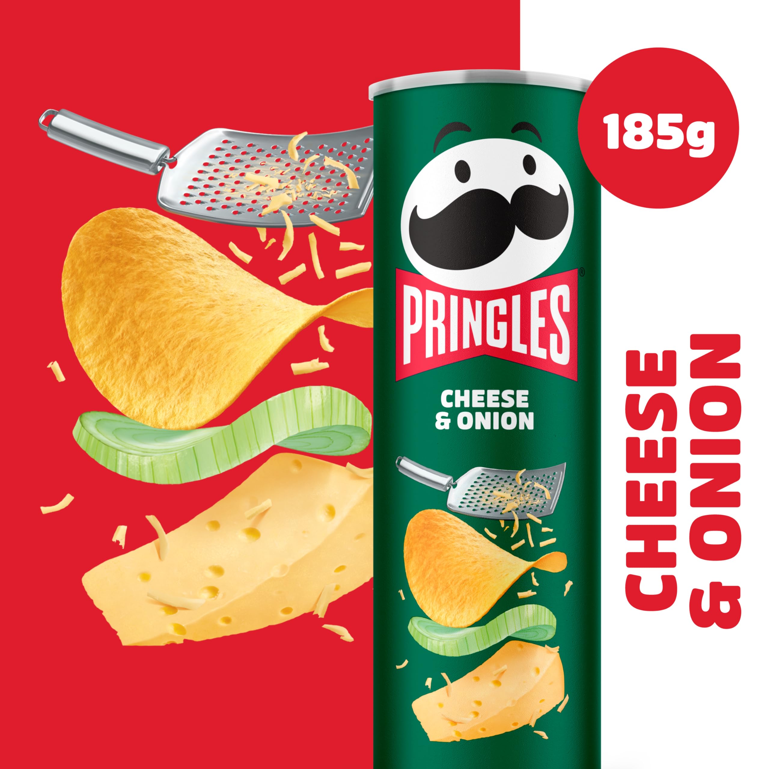 Pringles Cheese & Onion Crisps - Bold Flavor | Re-sealable Tube | 185g Single Bag 3