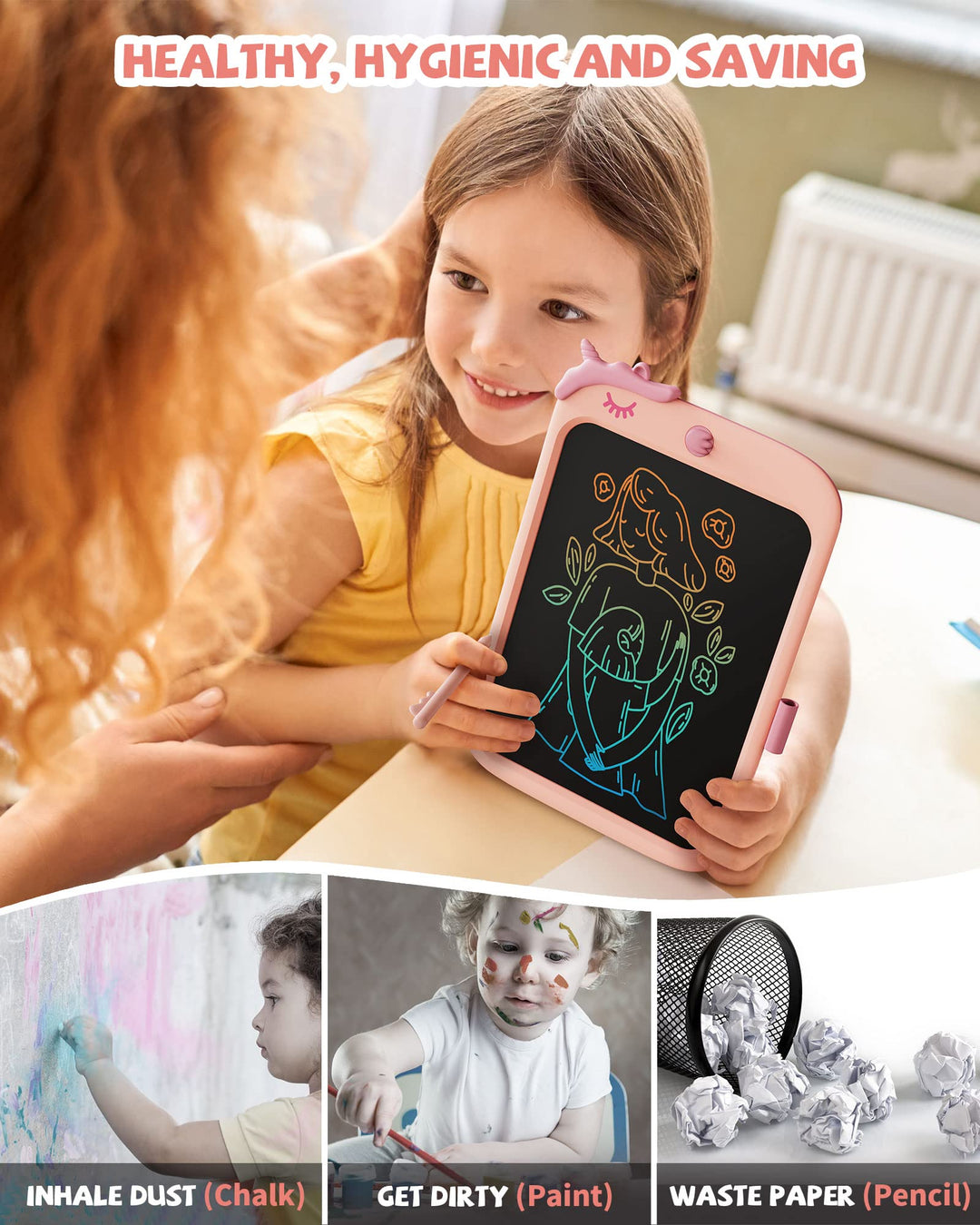 Kikapabi 10 Inch LCD Writing Tablet Drawing Pad with Lock Function - Pink
