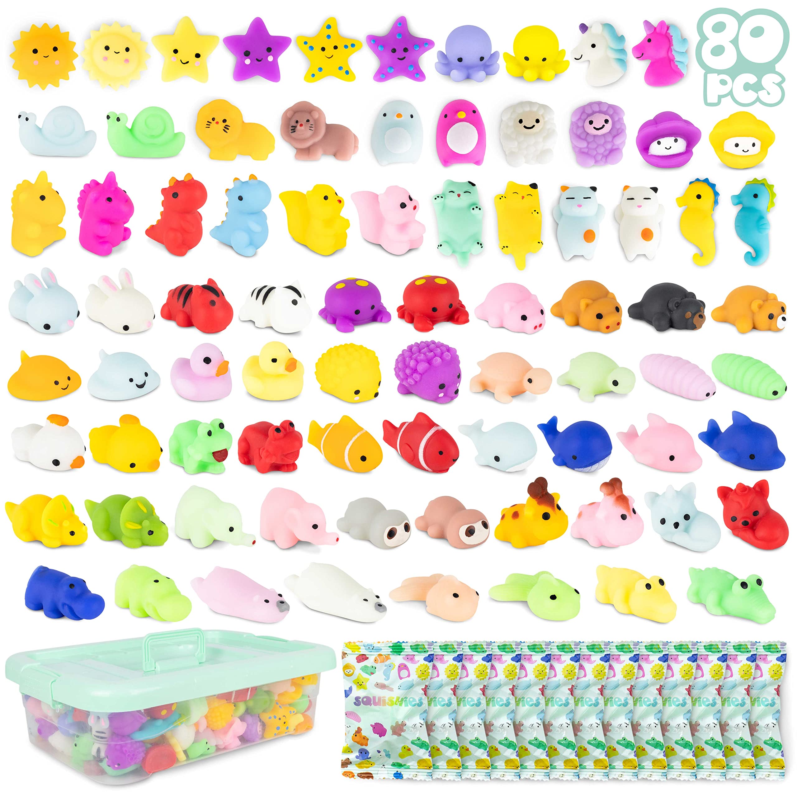 Mochi Squishy Toys - Pack of 80 Unique Squishies for Kids Party Favors 1