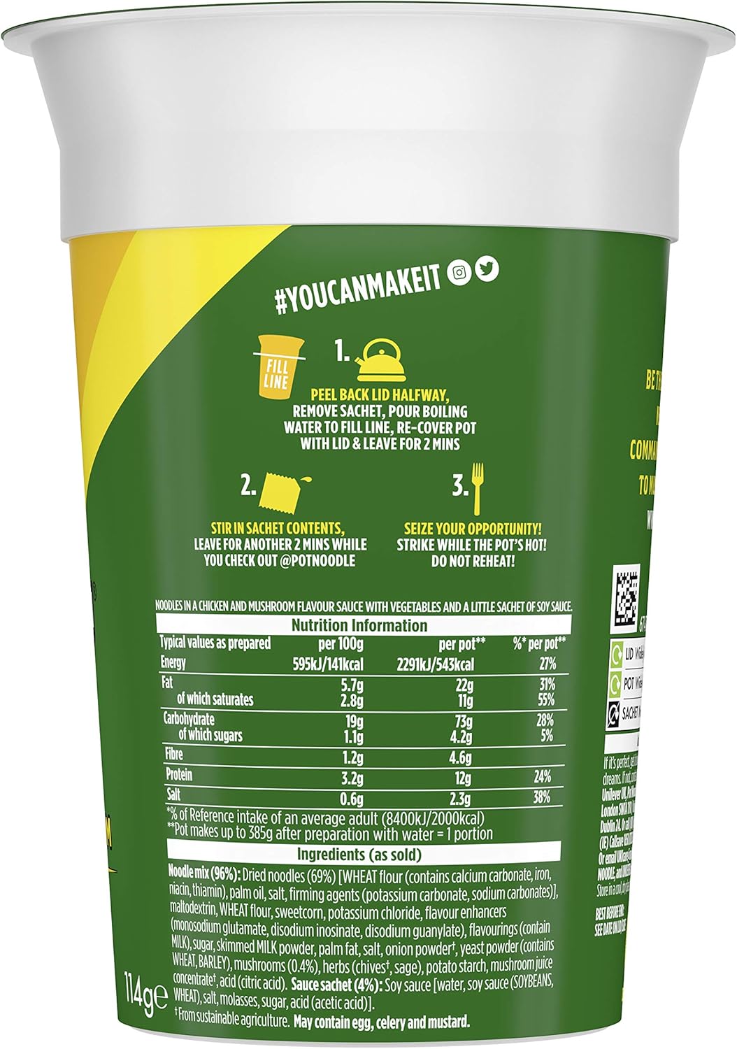 Pot Noodle King Chicken & Mushroom Flavour Instant Noodles, 12 x 114g Pots