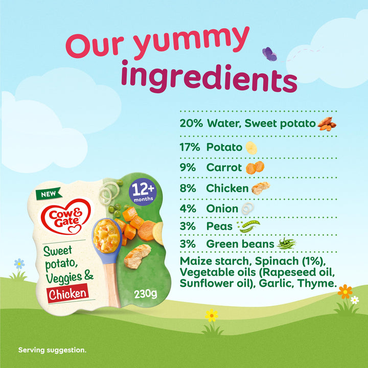 Cow & Gate Sweet Potato, Vegetable & Chicken Baby Food Meal for 12+ Months - 230g