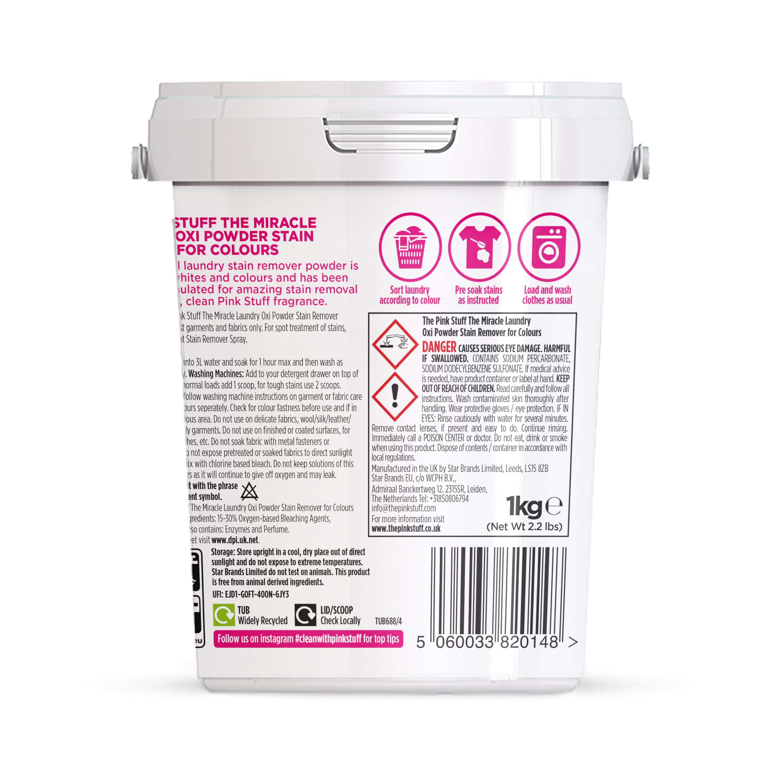 Stardrops The Pink Stuff Laundry Oxi Powder Stain Remover for Colours - 1kg | Stain Removal | Color Protection 2