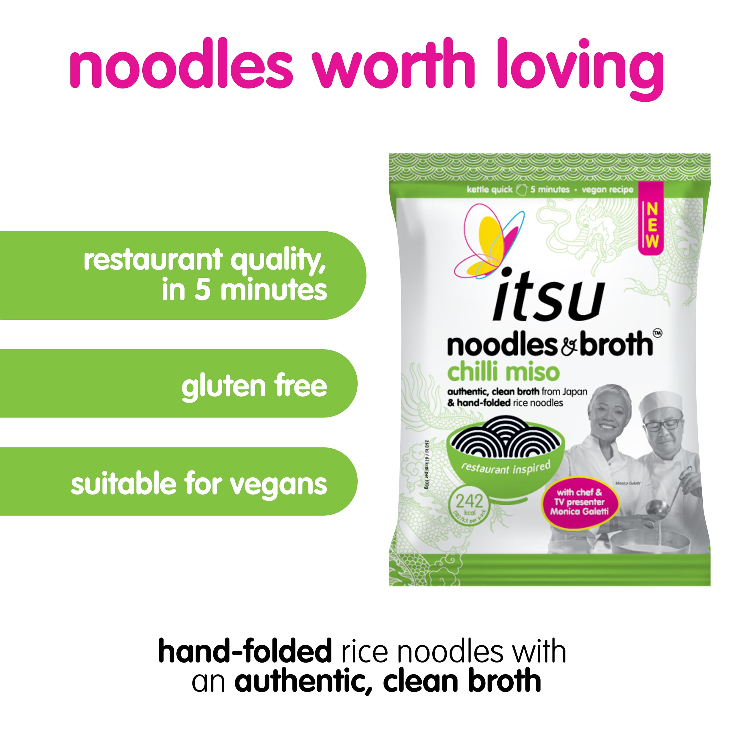 Itsu Chilli Miso Noodles & Broth Pouch 85g - Pack of 6 | Gluten Free Vegan Instant Noodles 3
