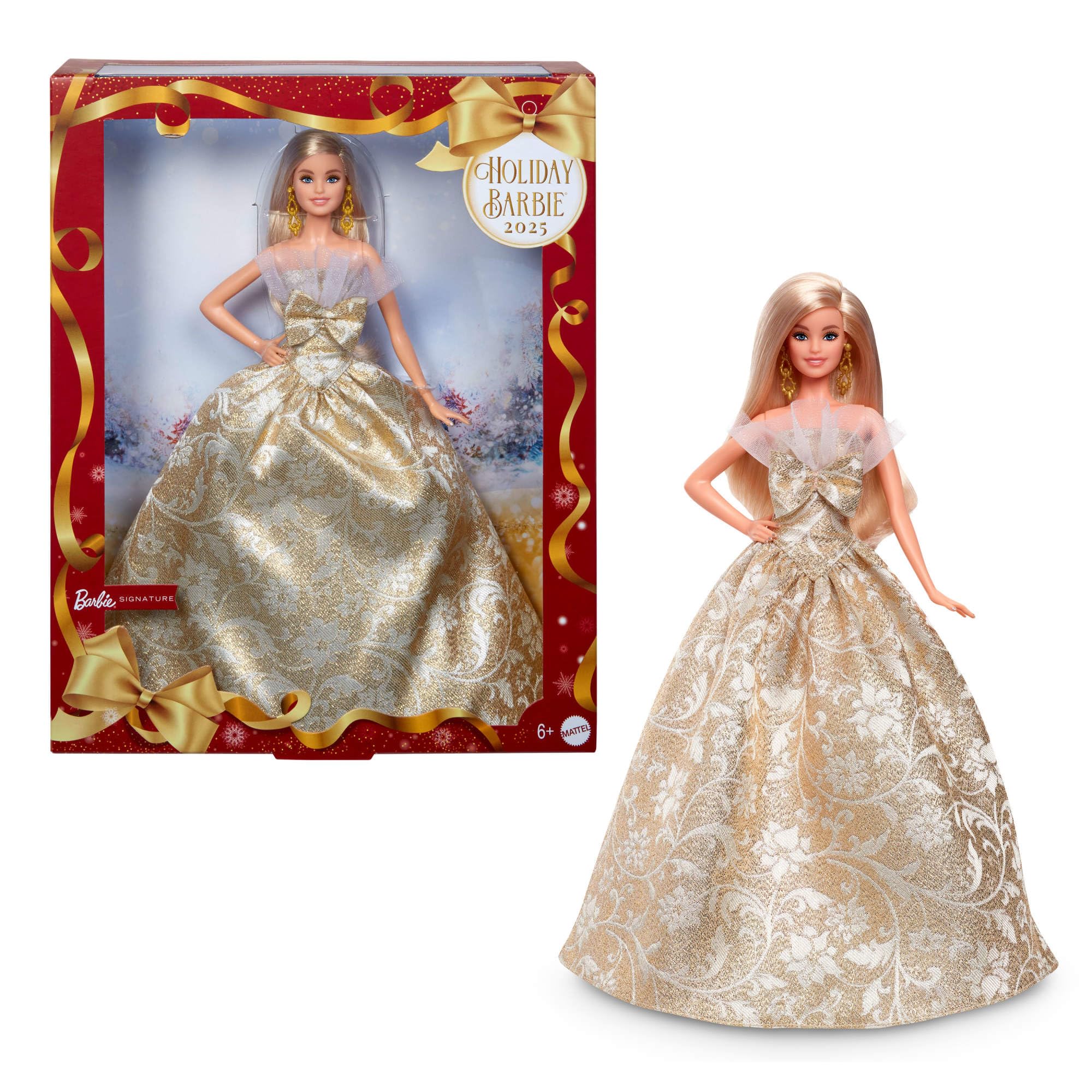 Barbie Signature 2025 Holiday Barbie Doll - Silver & Gold Festive Fashion, 6+ 1