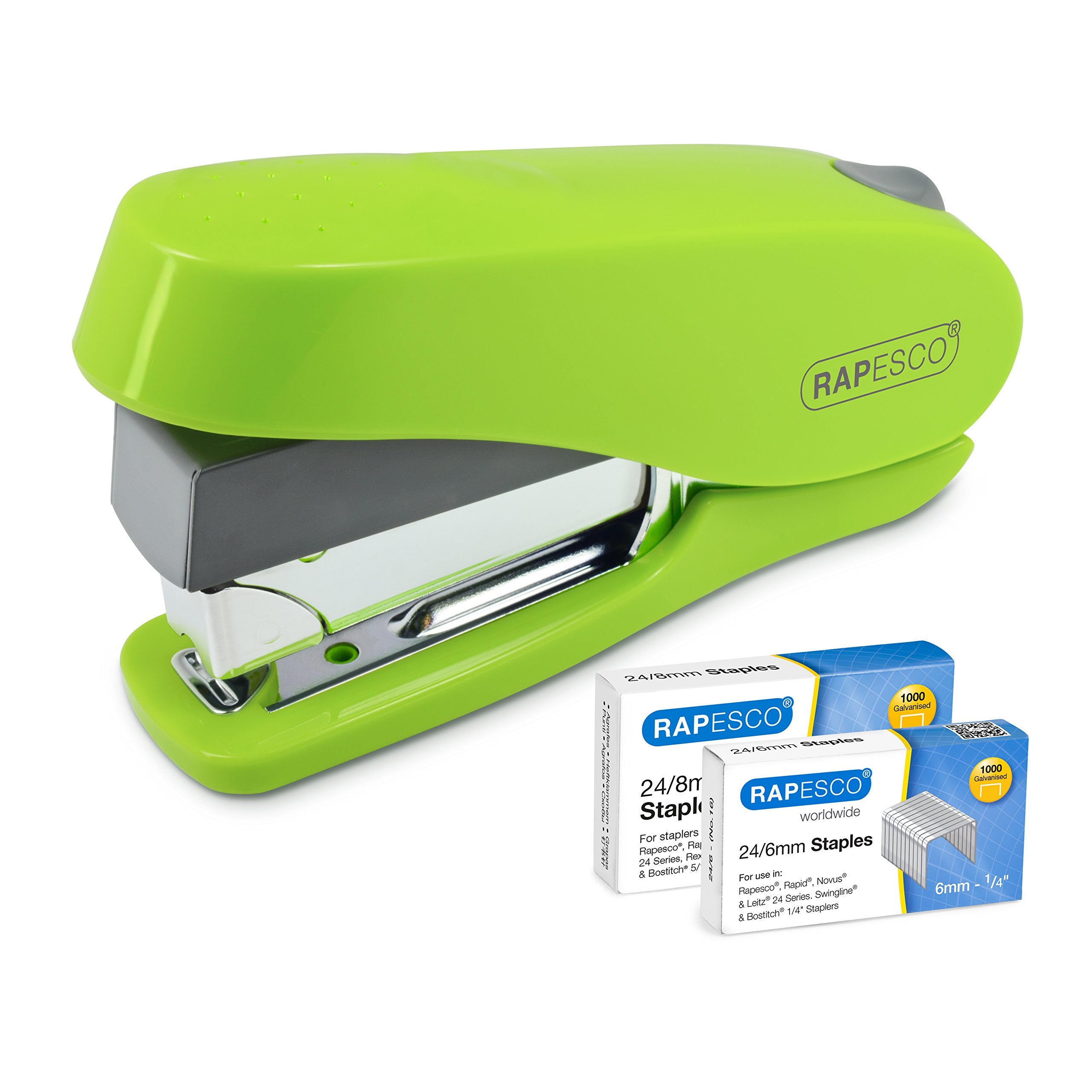 Rapesco Luna Less Effort Desktop Stapler - 50 Sheet Capacity, Half Strip, Green