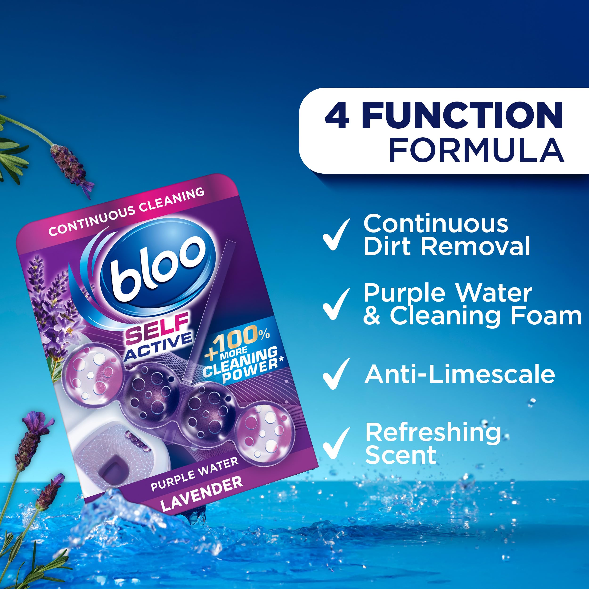 Bloo Self Active Toilet Rim Block and Bowl Cleaner with Lavender Scent | Pack of 2 2