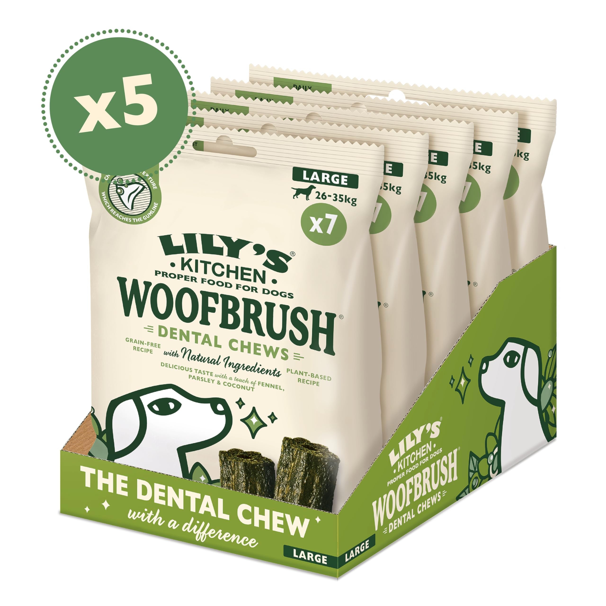 Lily's Kitchen Woofbrush Large Dental Dog Chew - Grain-Free, Natural Ingredients, Vet Approved | 329g Pack 8