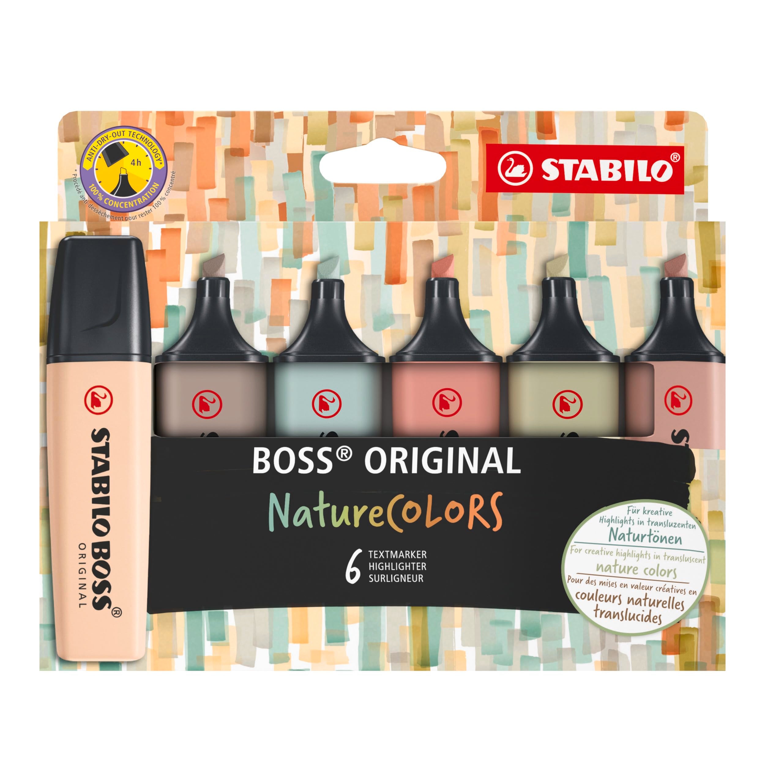 STABILO BOSS ORIGINAL NatureCOLORS Highlighter - Pack of 6 - Earthy Tones | Chisel Tip 2mm/5mm