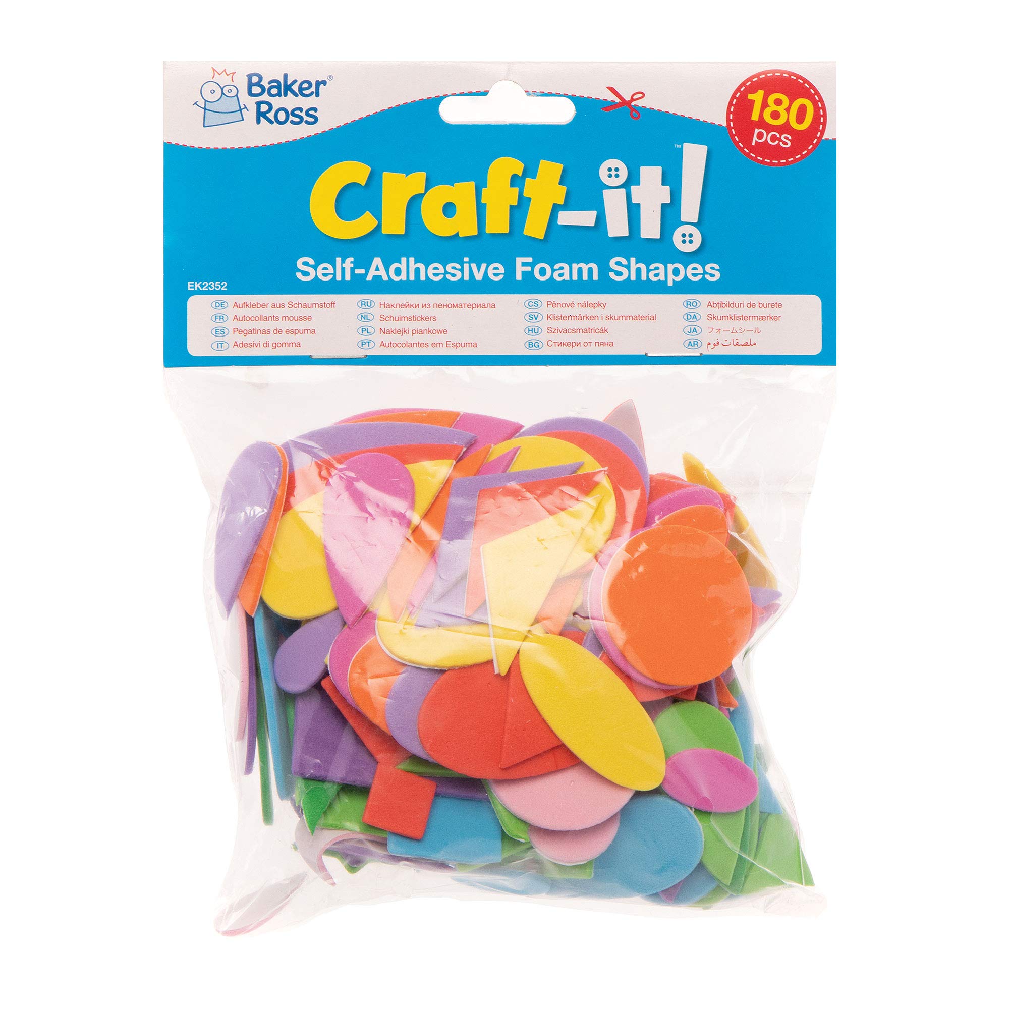Baker Ross EK2352 Self-Adhesive Foam Shapes - 180 Pack, Assorted Colors & Shapes (1cm-5cm) 6