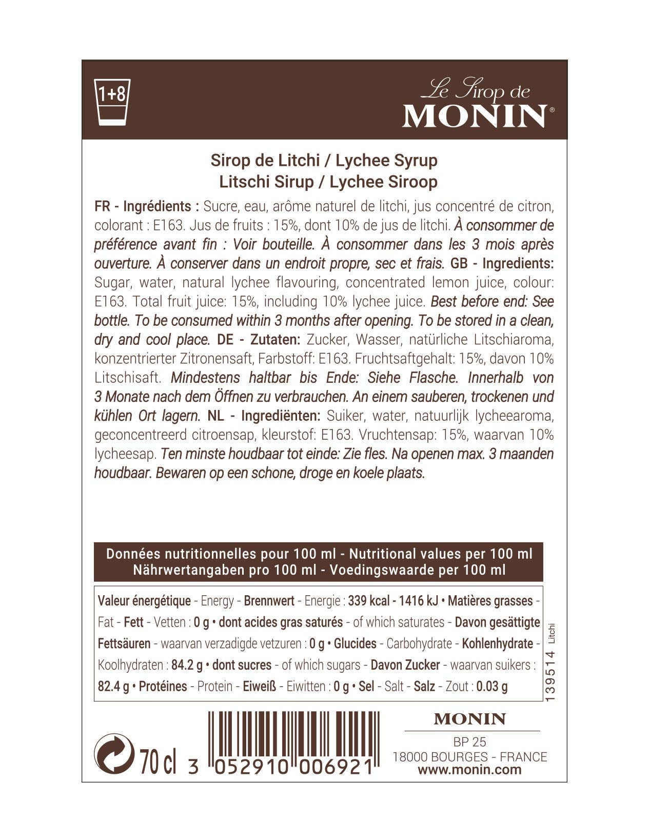 Monin Premium Lychee Syrup - 700ml | Vegan, Natural Flavouring | Cocktails & Mocktails 4