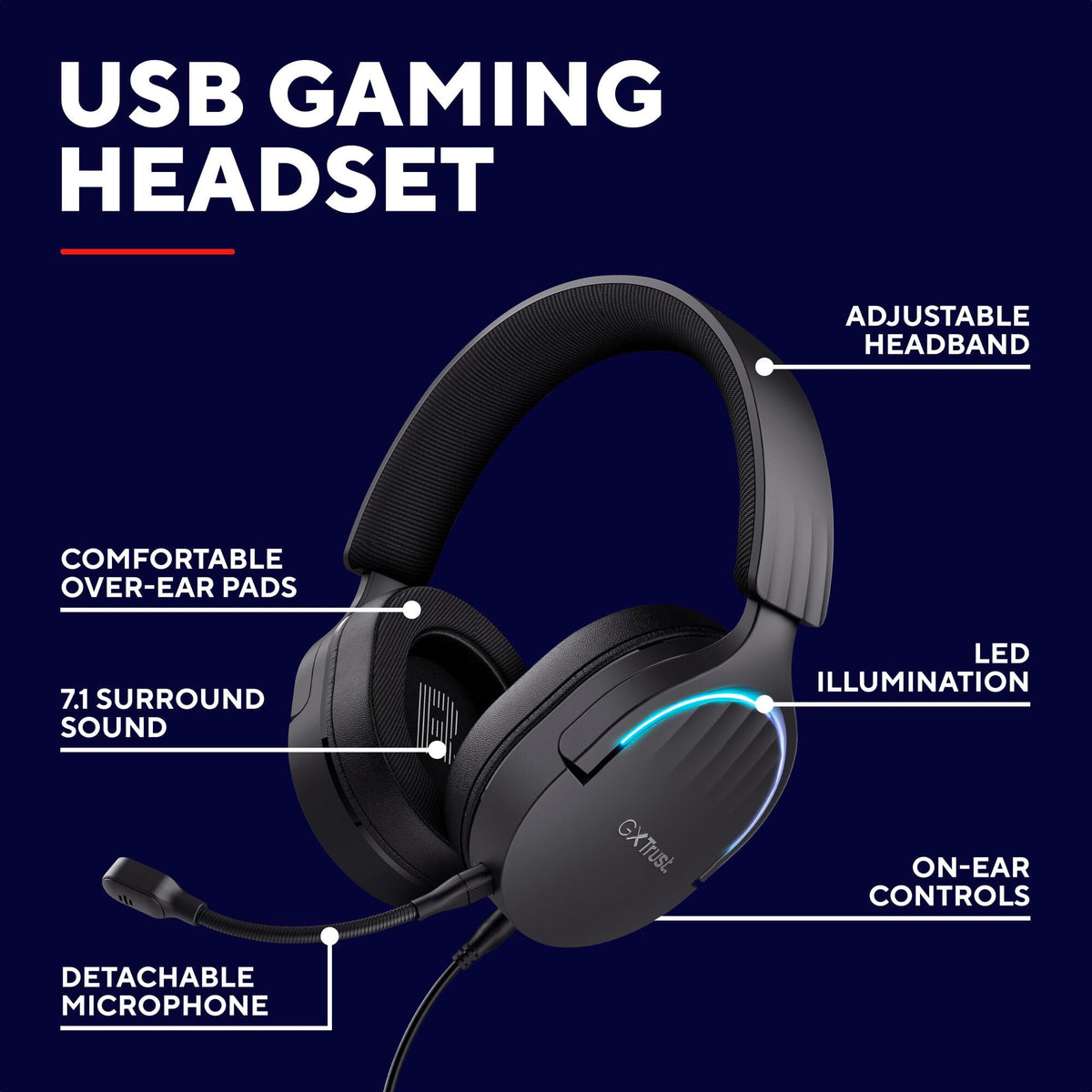 Trust GXT 490 Fayzo USB Gaming Headset - 7.1 Surround Sound, PC/PS5
