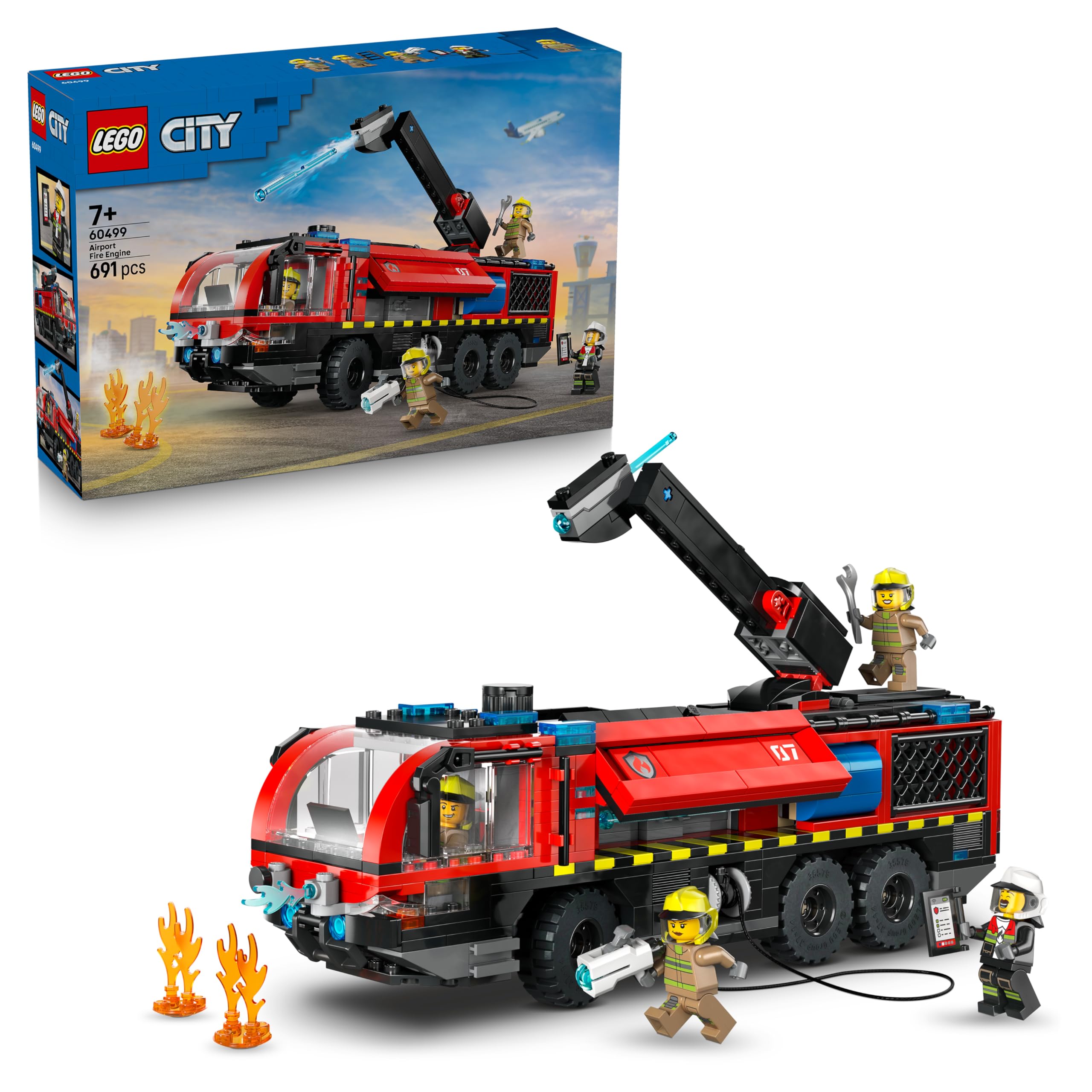 LEGO City Airport Fire Engine Truck Toy 60499 | Ages 7+ | 4 Firefighter Minifigures