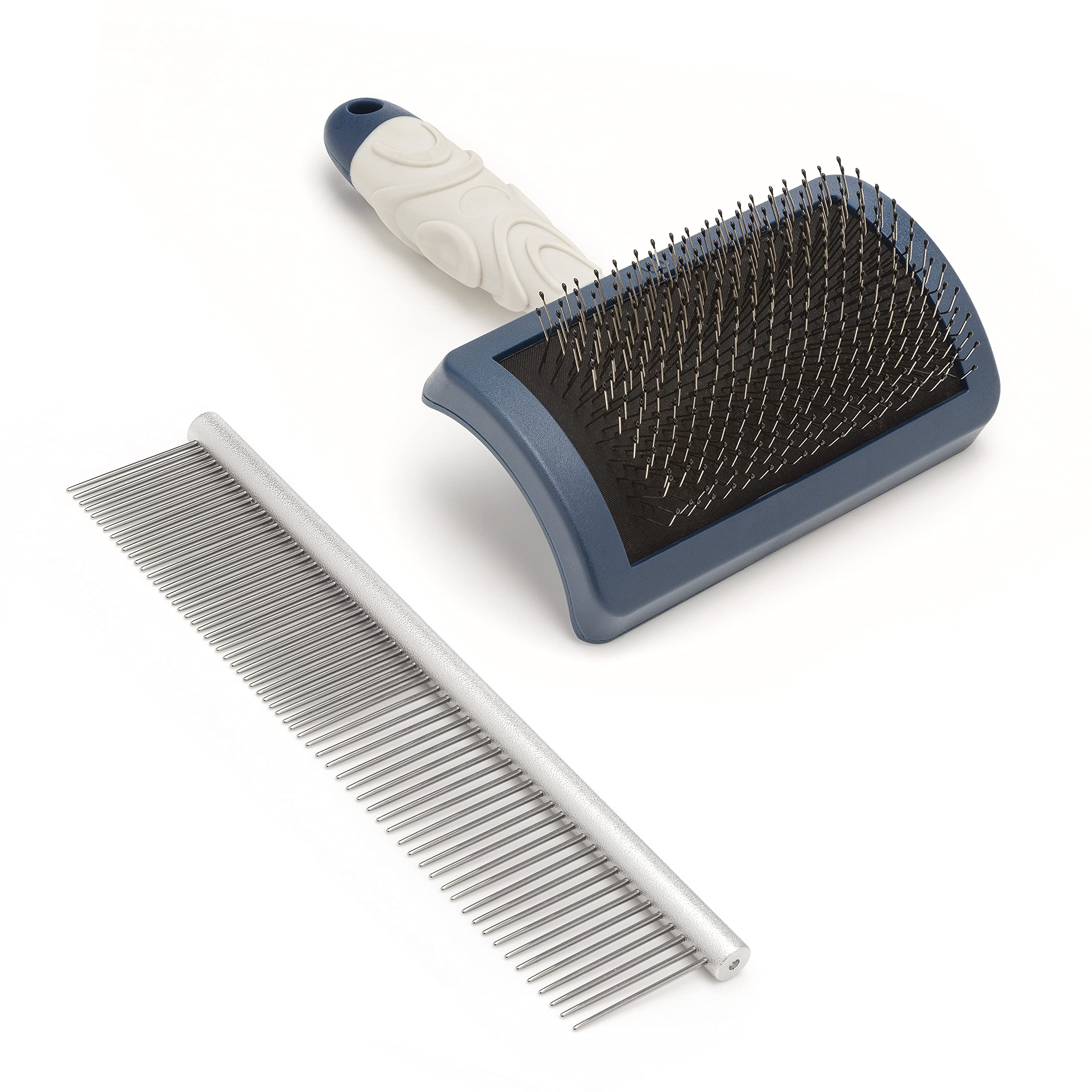 Mikki Dog Brush Set: Stainless Steel Comb & Hard Pin Slicker for Doodles | Small Size