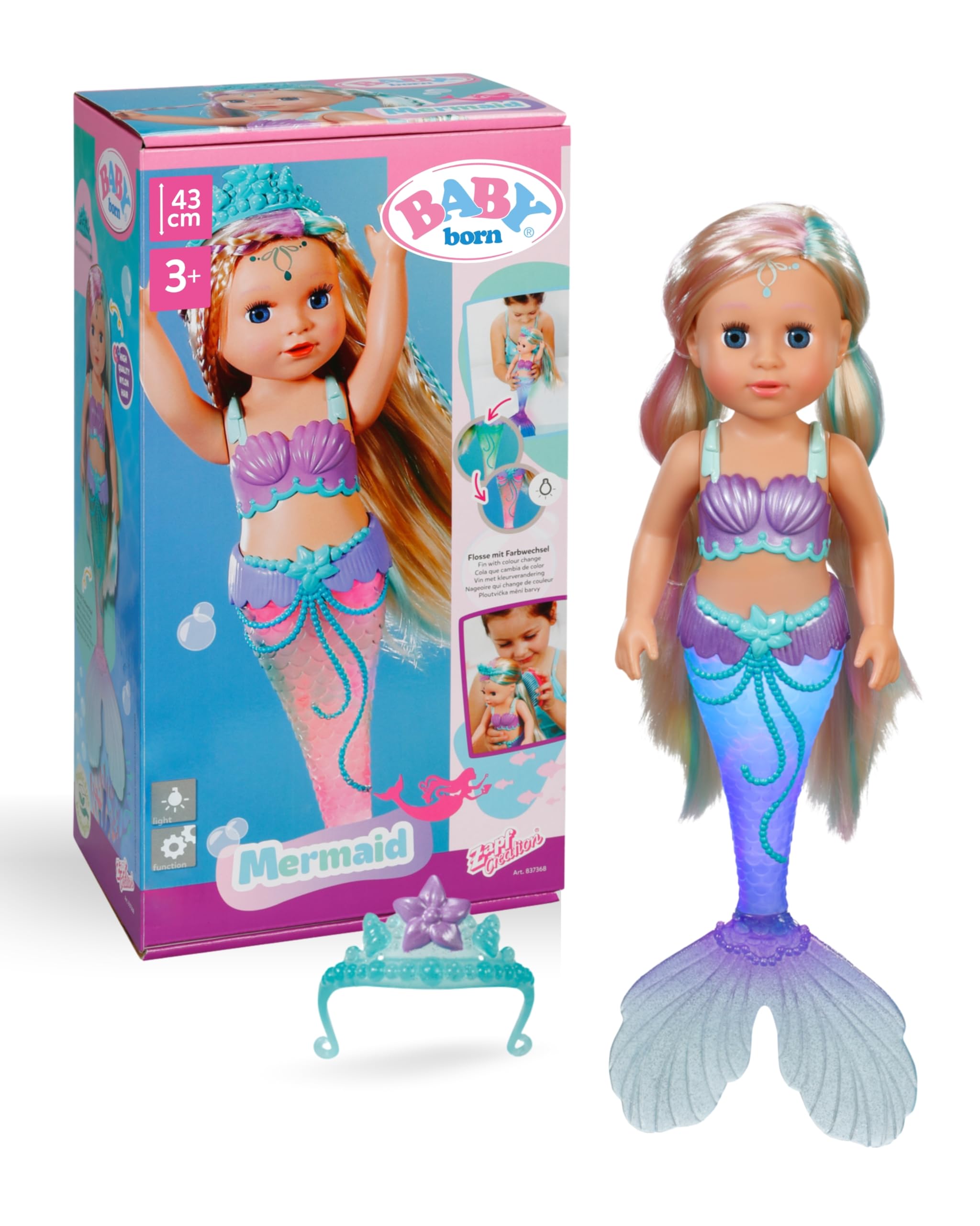 BABY born Mermaid - 43cm Colour-Changing Tail Doll with Sparkly Tiara 1