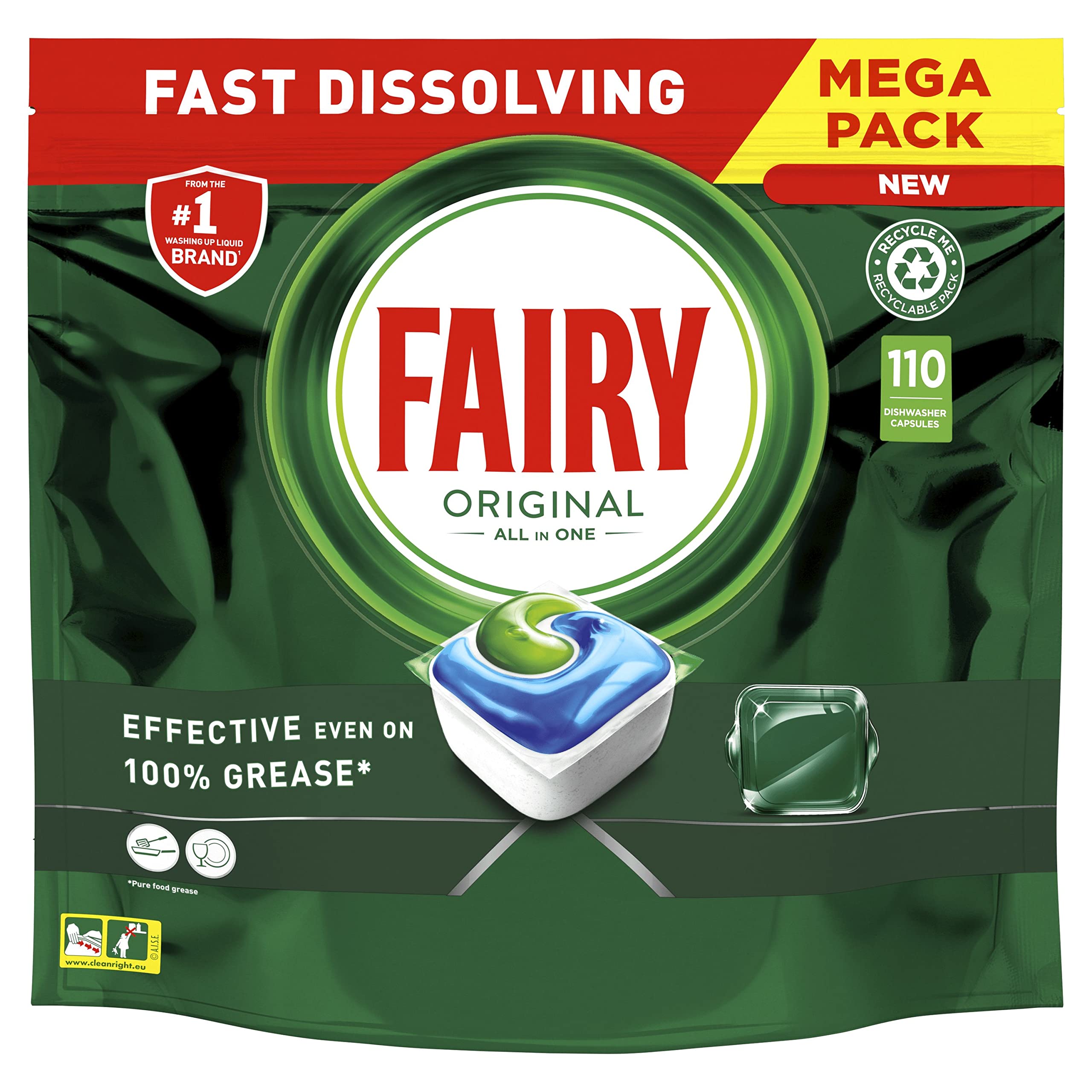 UINCLU Fairy Original All in One Dishwasher Detergent Tablets, Original Scent, 110 Count