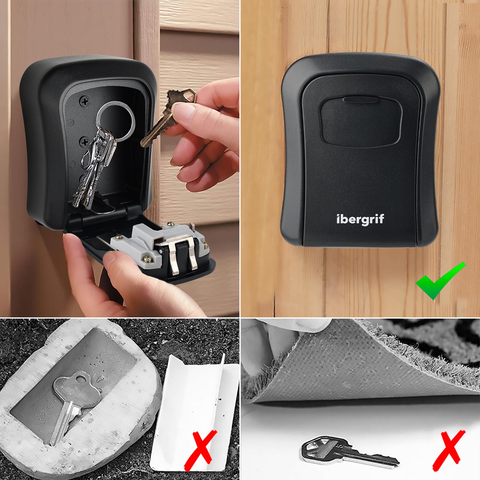 Ibergrif Wall Mounted Security Lock Box | 4 Digit Combination | Alloy Steel | Black 5