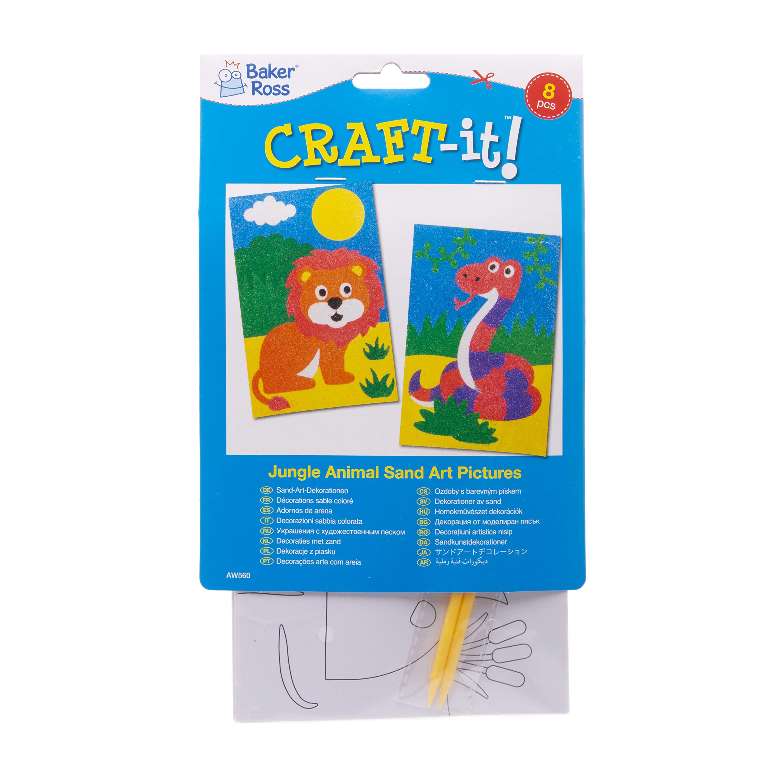 Baker Ross Jungle Animal Sand Art Kit - Pack of 8 Pictures | Self-Adhesive Craft Activity 3