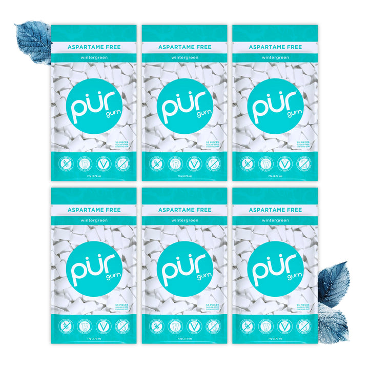 PUR - Natural Wintergreen Sugar-Free Chewing Gum (55 Pieces, Pack of 6)