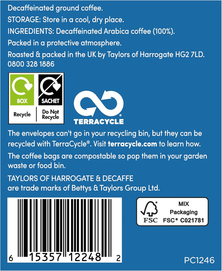 Taylors of Harrogate Decaffe Coffee Bags, 80 Enveloped Bags