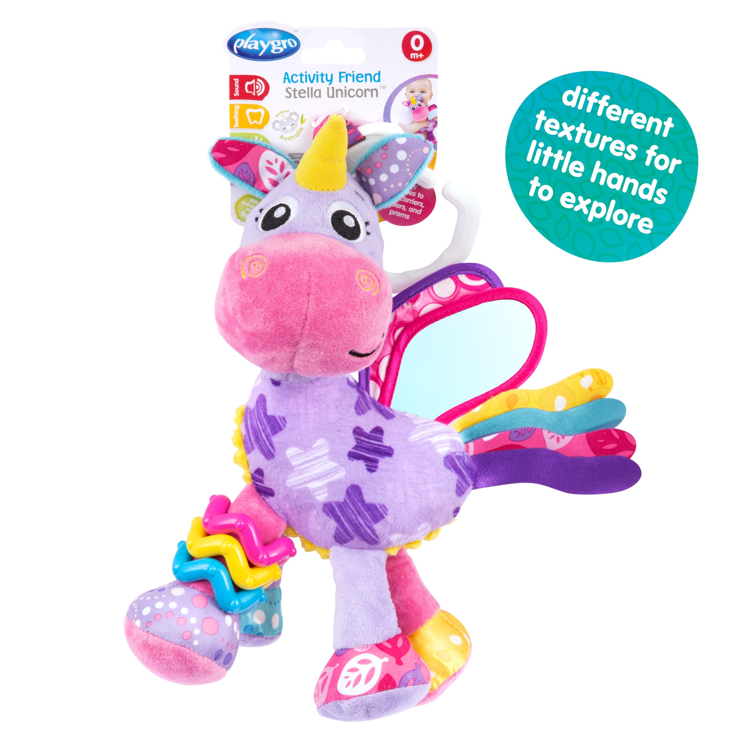 Playgro Stella Unicorn Activity Friend Pram Toy | 0+ Months | Pink/Purple 4