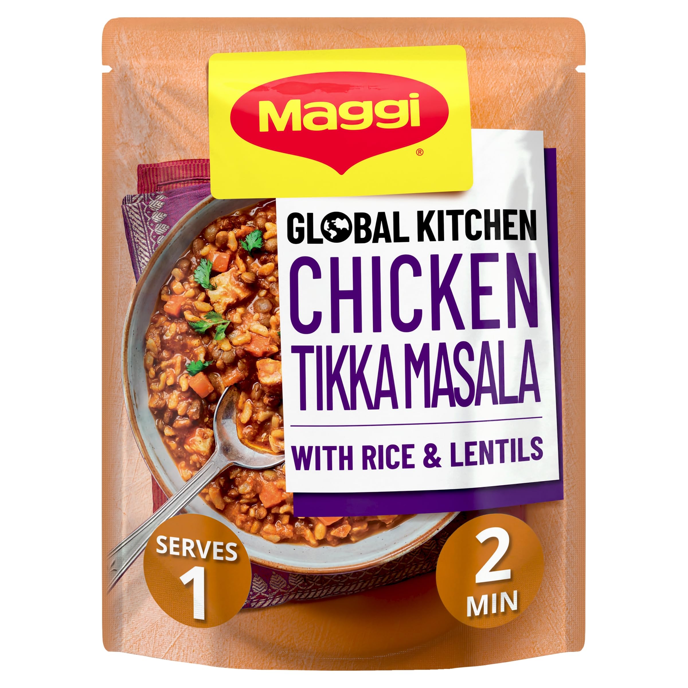MAGGI Global Kitchen Chicken Tikka Masala with Rice & Lentils - Ready in 2 Minutes | 260g 1