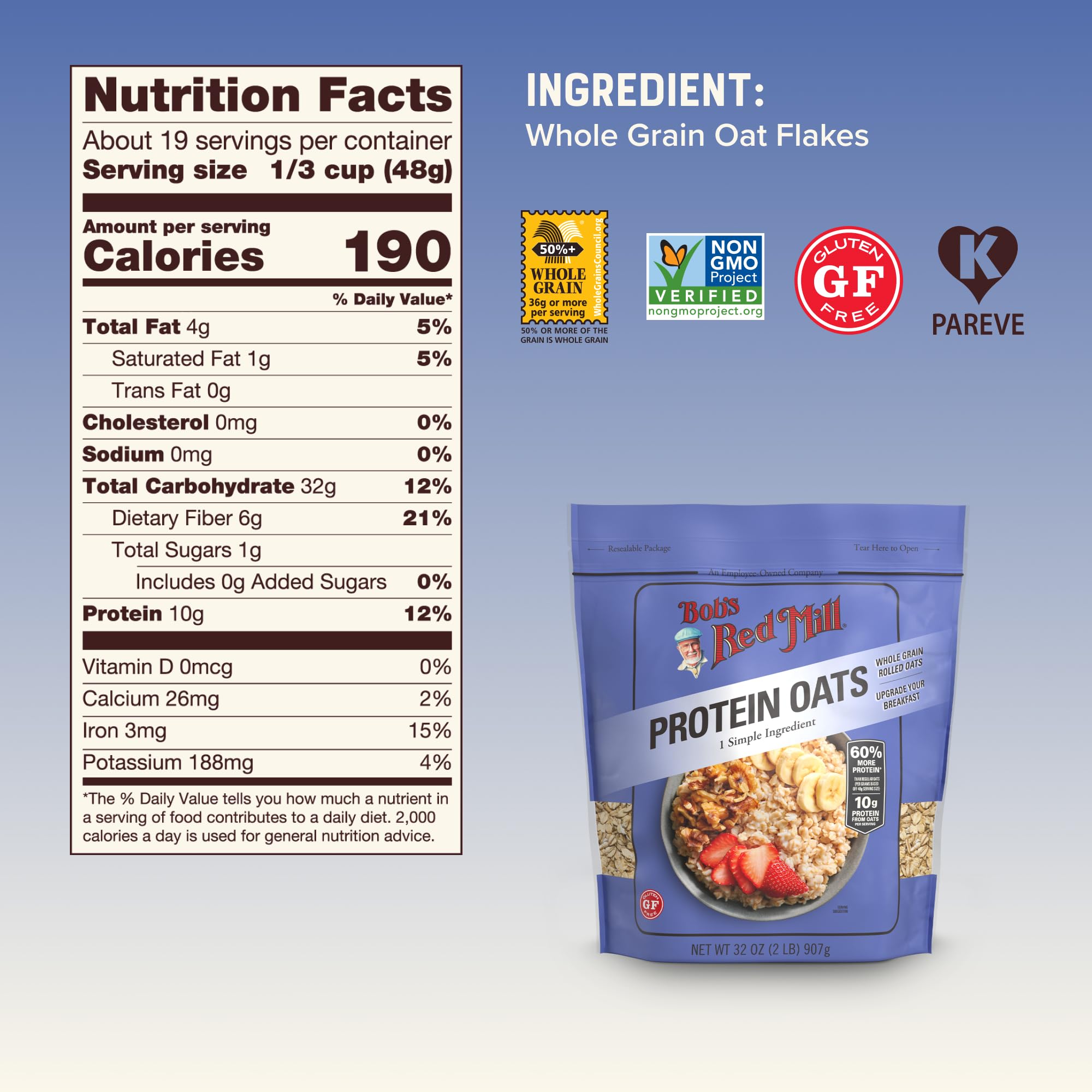 Bob's Red Mill Gluten Free Protein Oats - 10g Protein/Serving | 907g Bag | Non-GMO 5