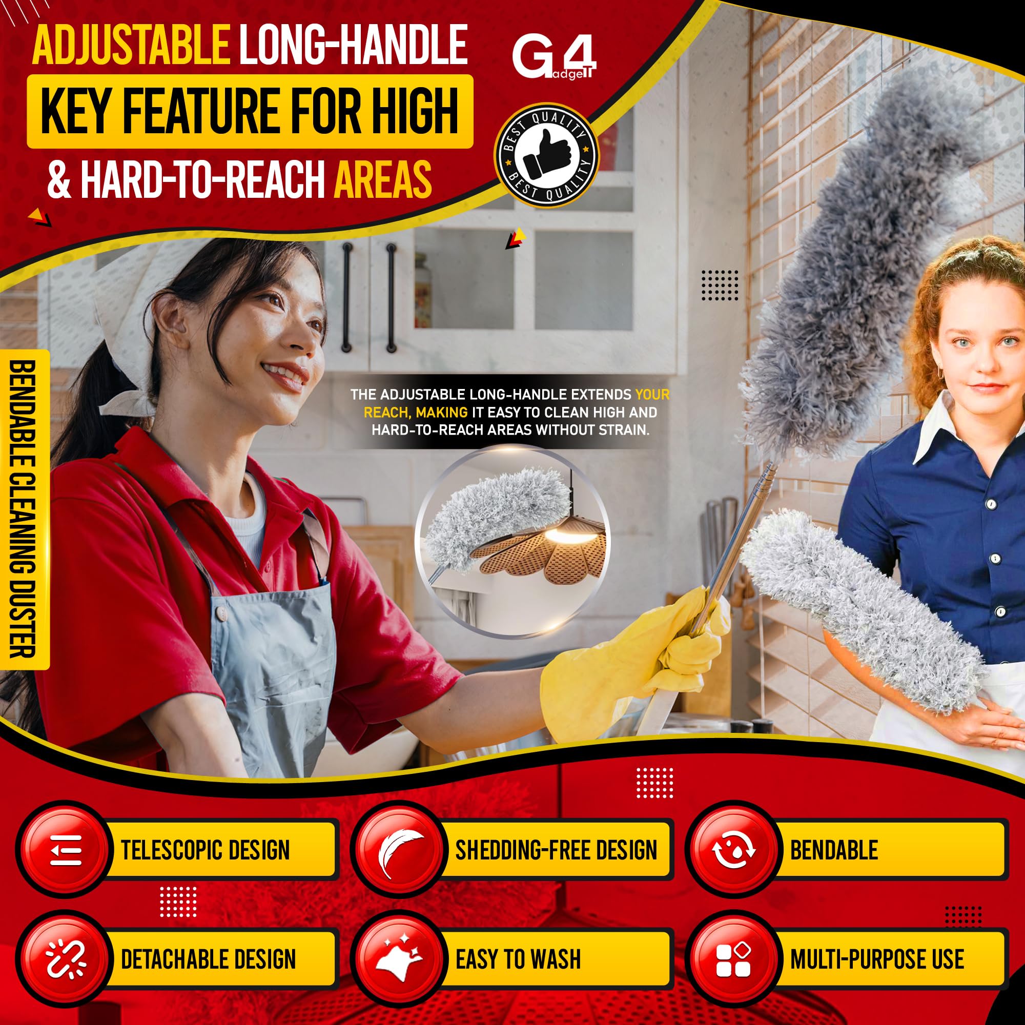 G4GADGET Extendable Microfiber Duster - 240cm Reach | Bendable Head | Washable 2