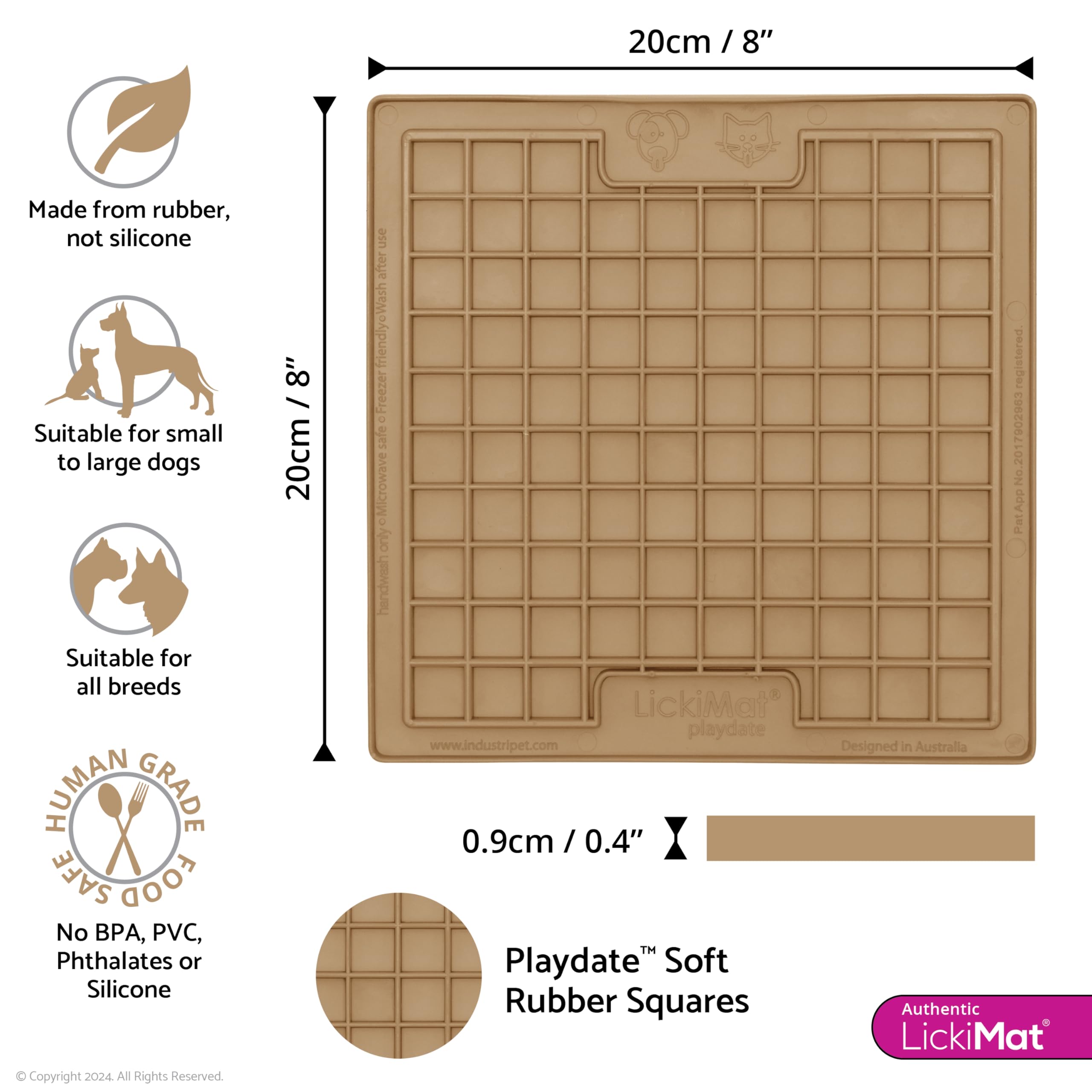 LICKIMAT Classic Playdate Dog Feeding Mat - Reduces Anxiety & Boredom | Rubber | 230x200x9mm