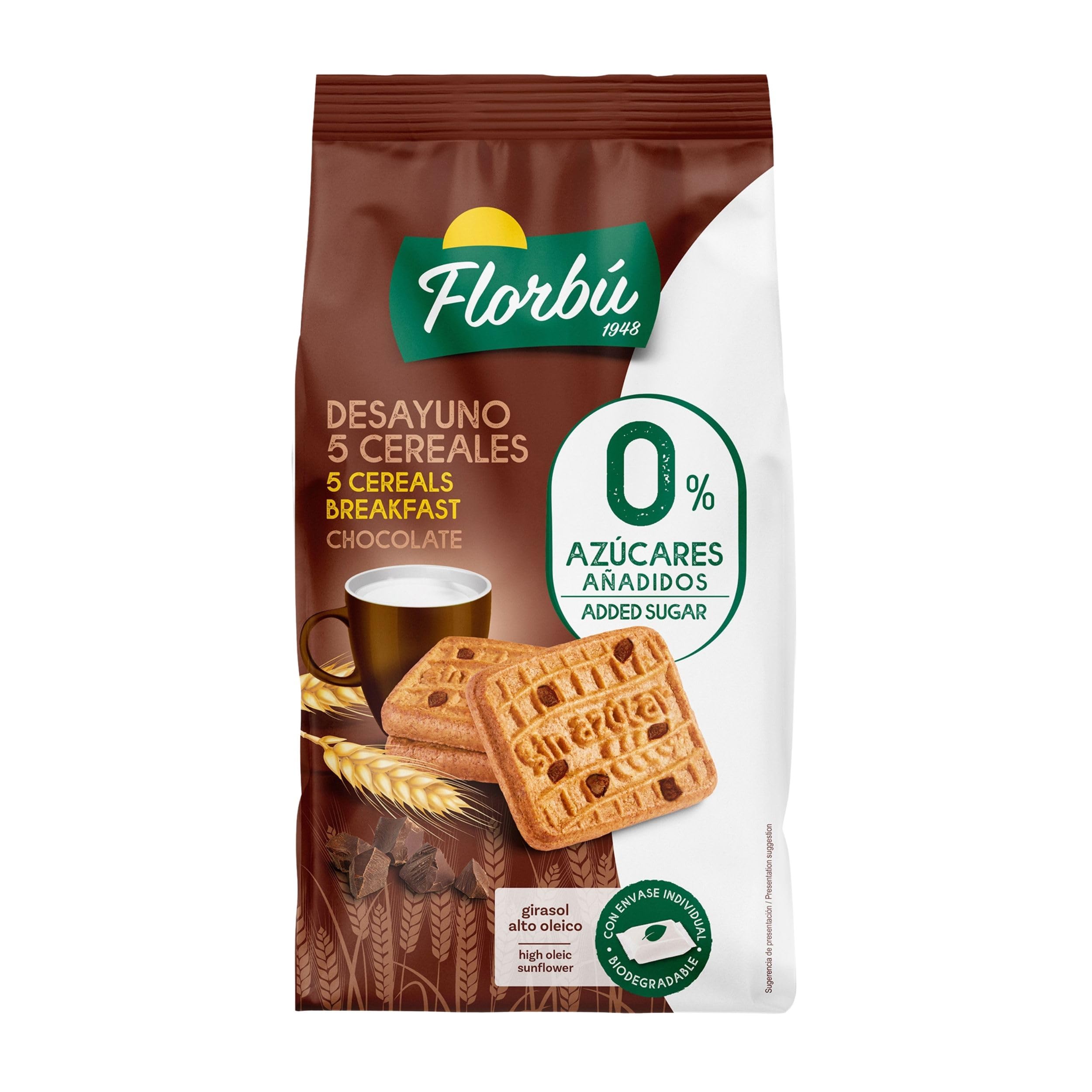 Florbu Chocolate Breakfast Biscuits - Zero Added Sugar | Wholemeal | Low Sugar | 5 Cereals 1