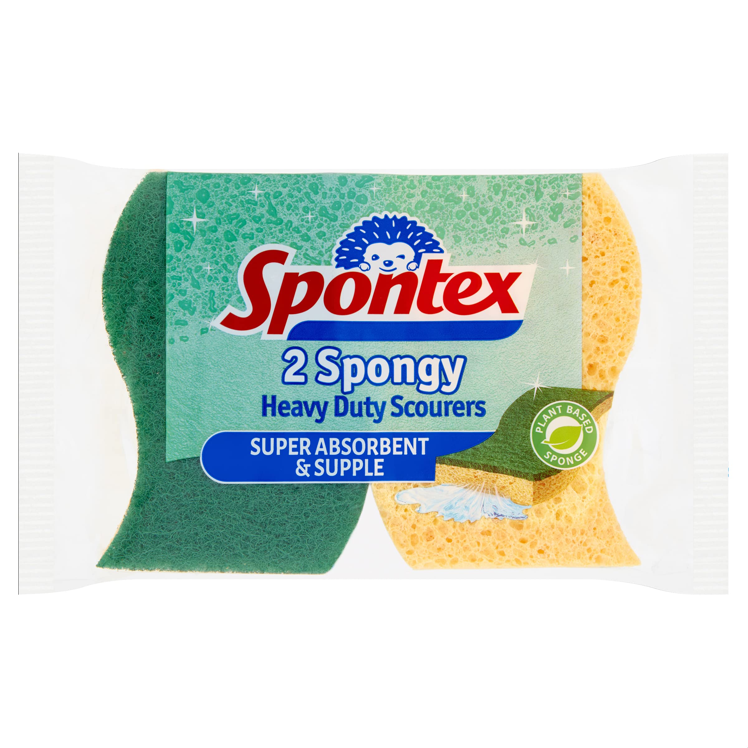 Spontex Heavy Duty Super Absorbent Scourers - 2 Count, Biodegradable Cellulose Sponge