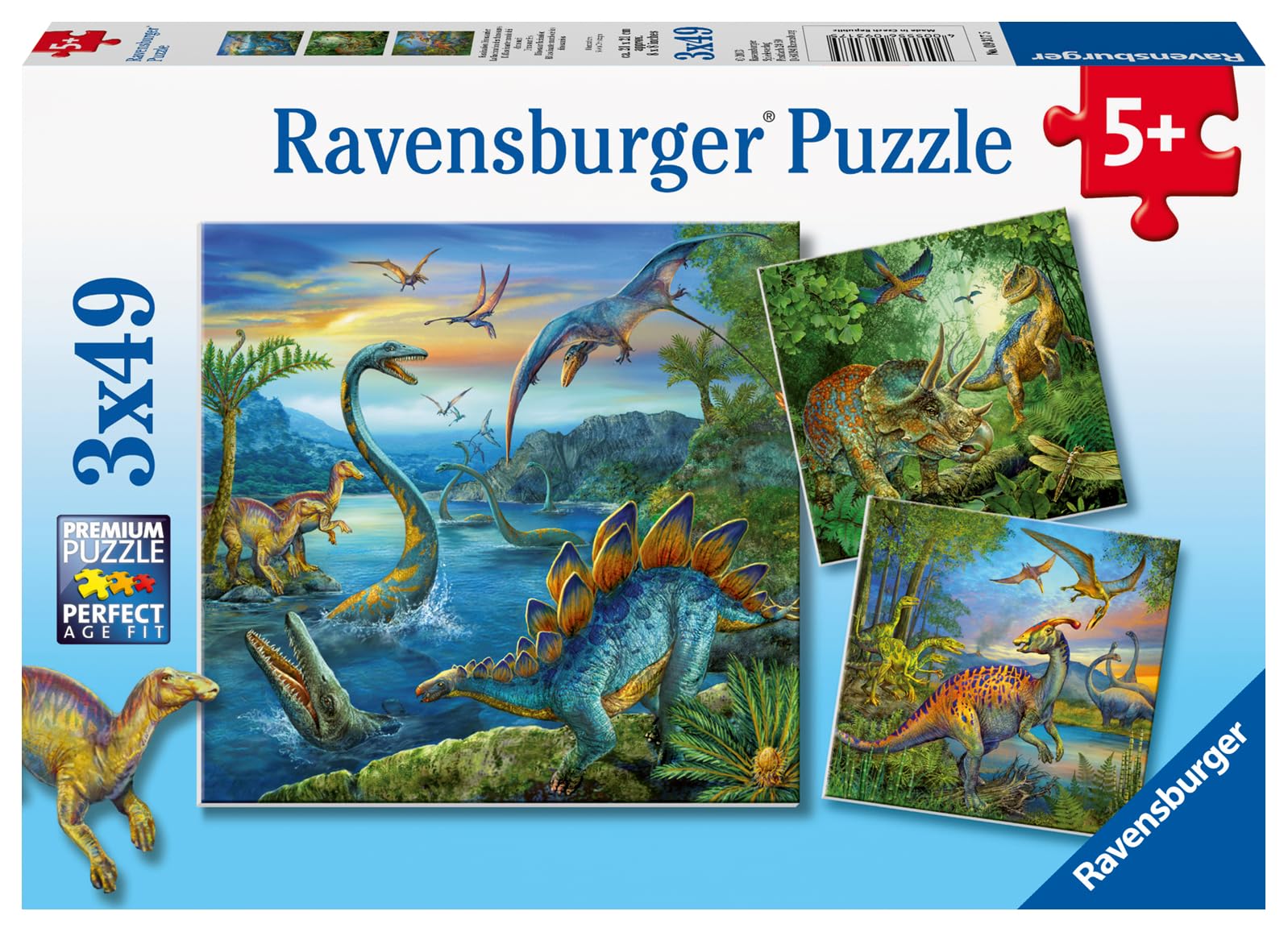 Ravensburger Dino Fascination 3x 49-Piece Jigsaw Puzzle Set for Kids 5 Years and Up 1