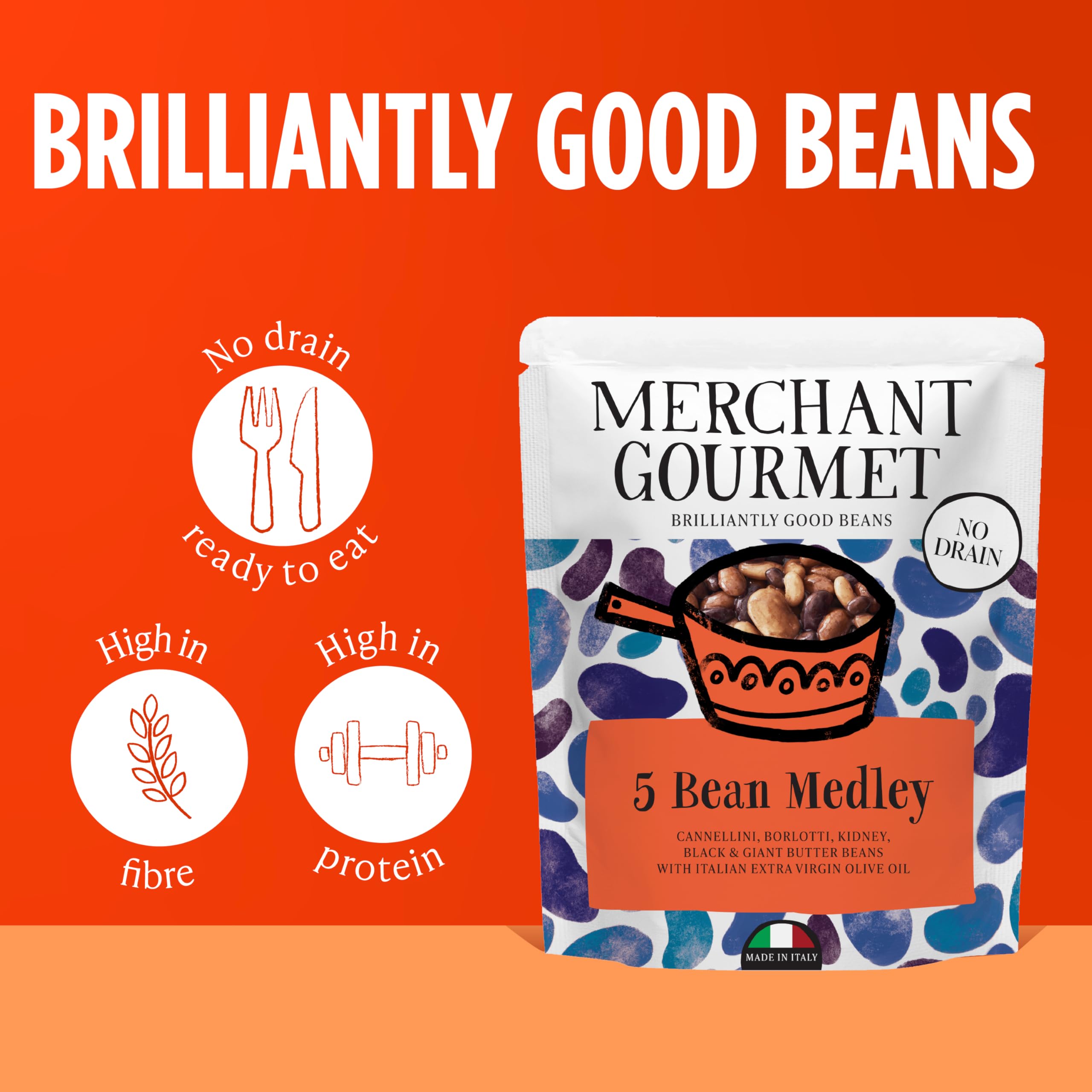 Merchant Gourmet 5 Bean Medley with Italian Extra Virgin Olive Oil - 6 x 240g Pouches 3