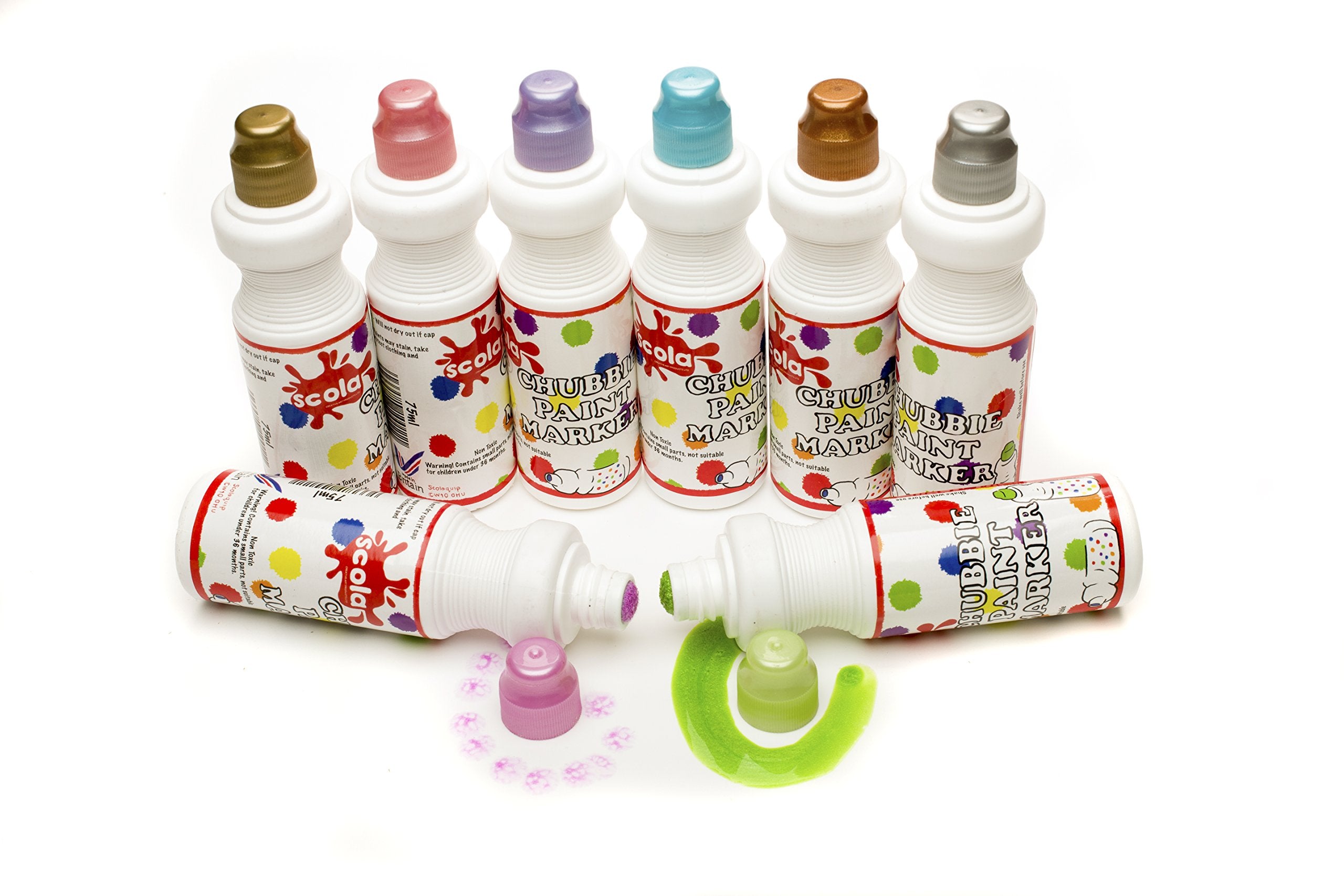 scola Chubbi Paint Markers - Pearlescent Colours | 8 Pack, 75 ml Bottles | Quick Drying 1