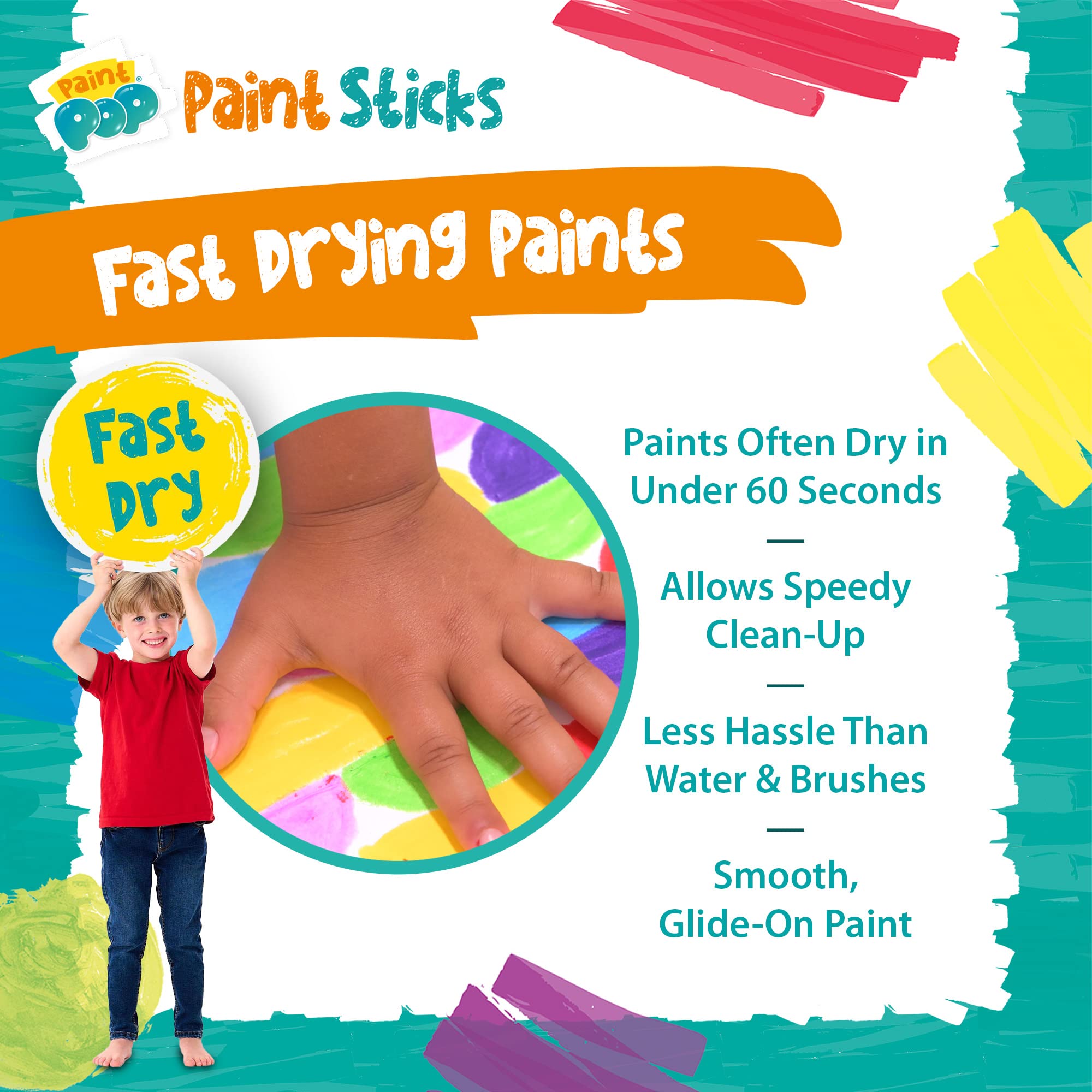 Paint Pop Paint Sticks - 30 Pack Assorted Colors Giant Storage Tube | Mess-Free Painting for Kids 3