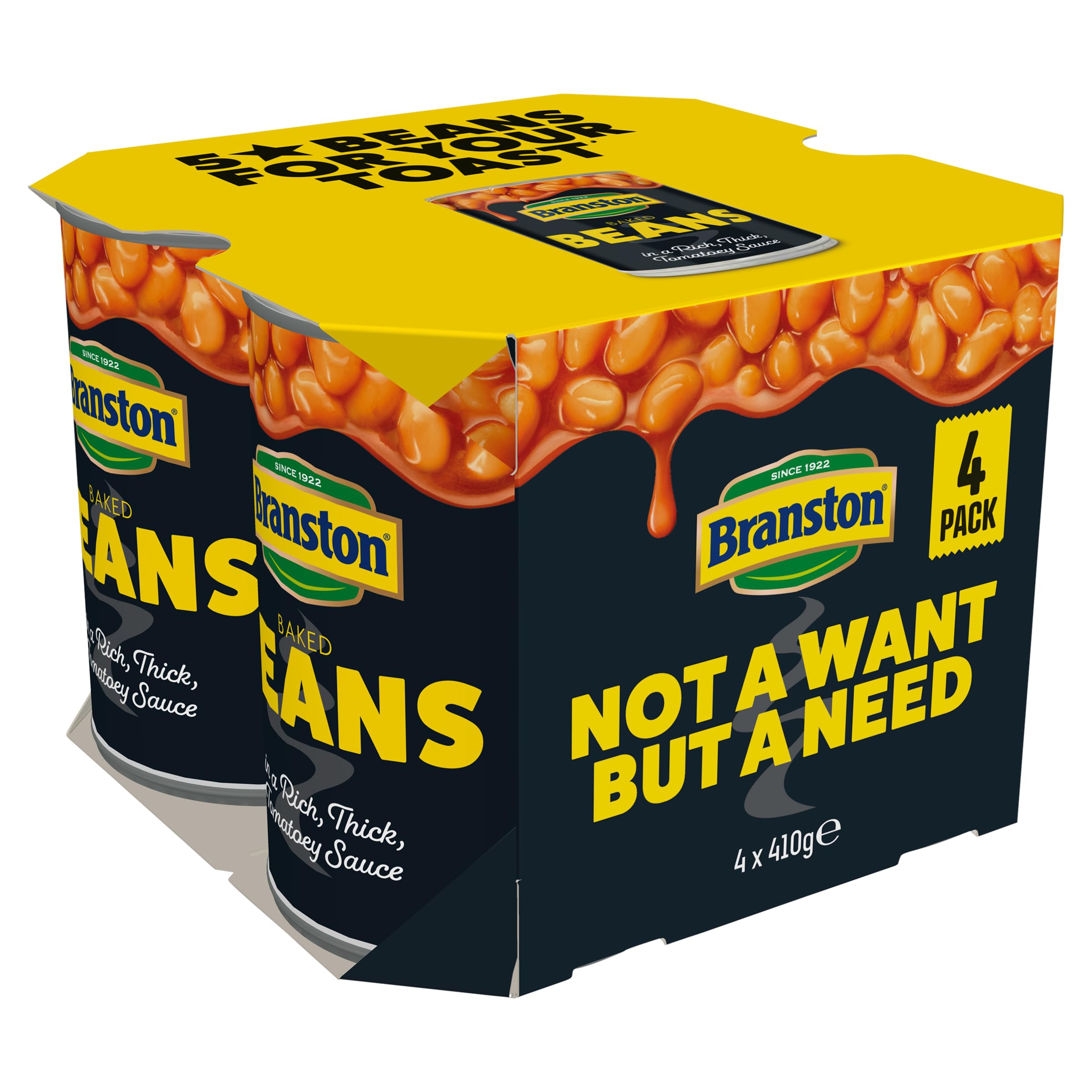 Branston Baked Beans in Tomato Sauce - Vegetarian Friendly, High in Fibre | 4 x 410g Cans