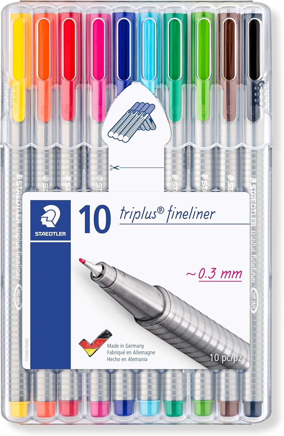 STAEDTLER 334 Triplus Fineliner Superfine Point Pens, 0.3 mm, Assorted Colours, Pack of 10