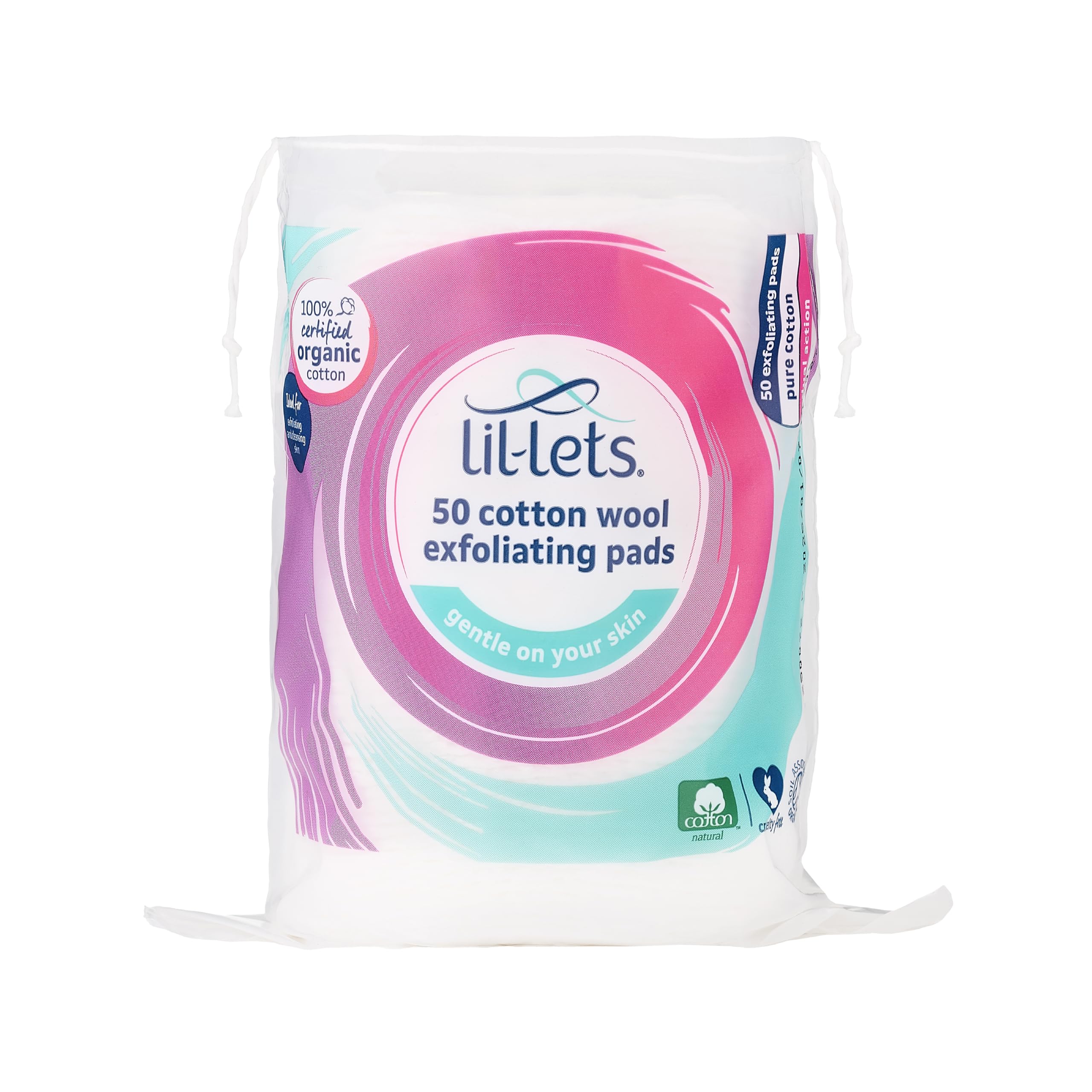Lil-Lets Organic Cotton Exfoliating Rounds (50 Count) - Dual-Sided Skincare Pads for Cleansing & Makeup Removal 1
